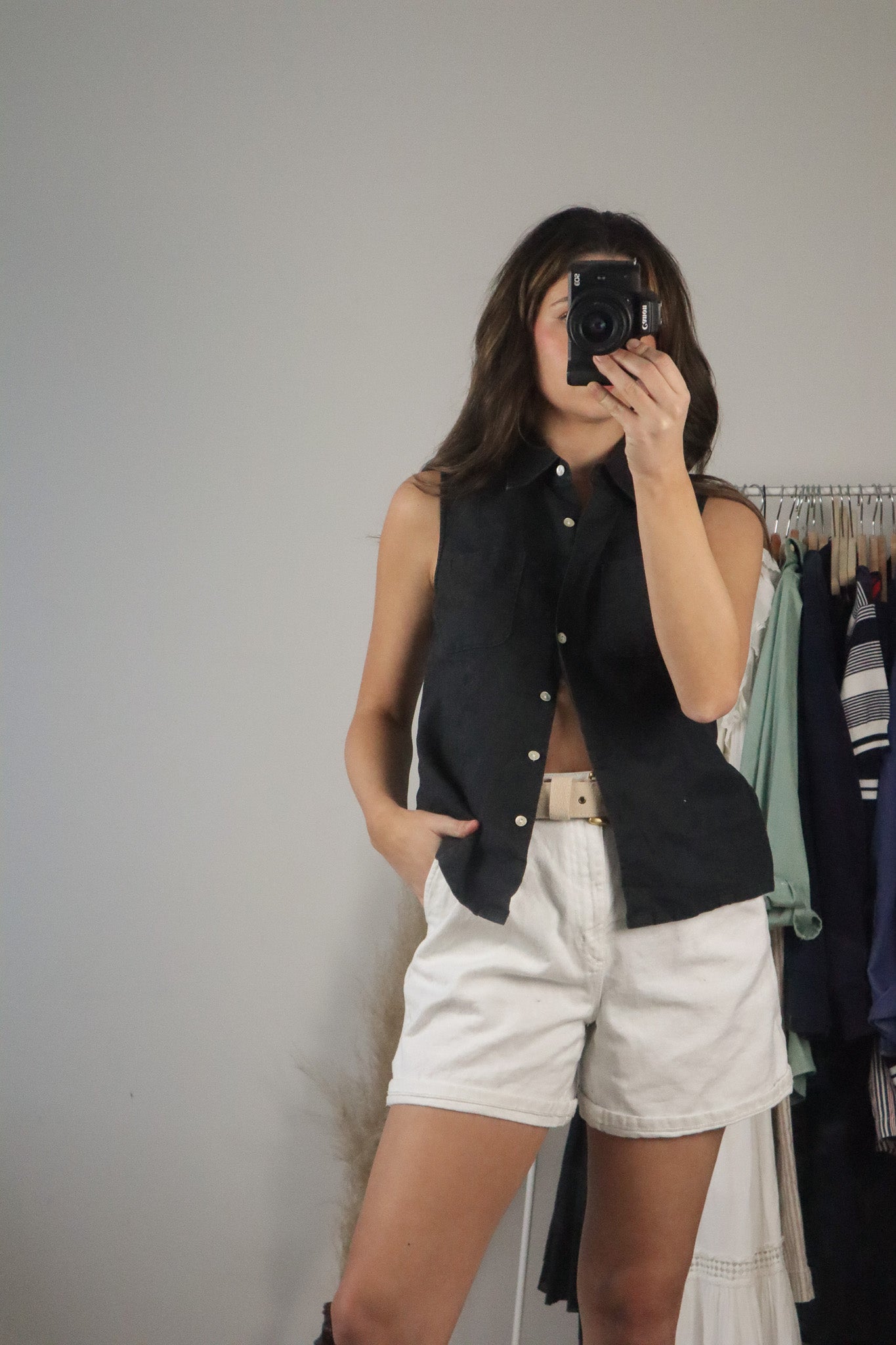 Vintage x Linen Button-Up Tank (S/M)