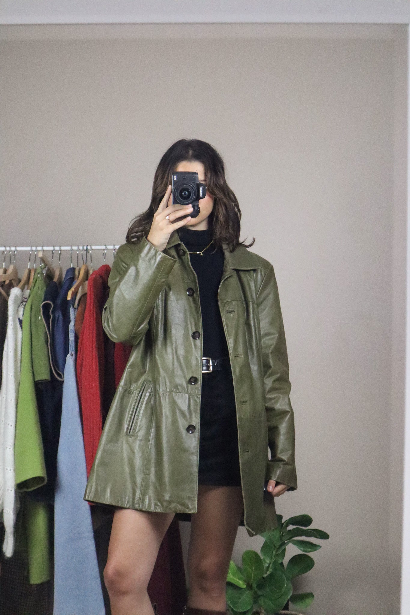 Vintage x Olive Leather Jacket (M)