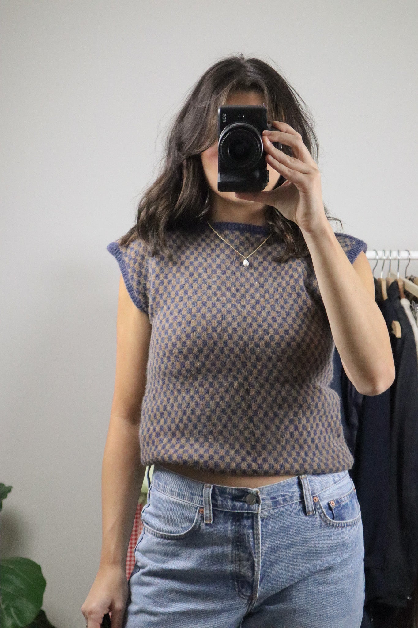 Vintage x Wool/Angora Checkered Vest (S)