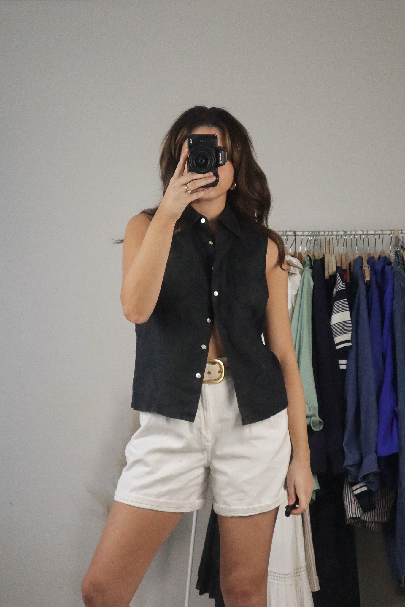 Vintage x Linen Button-Up Tank (S/M)