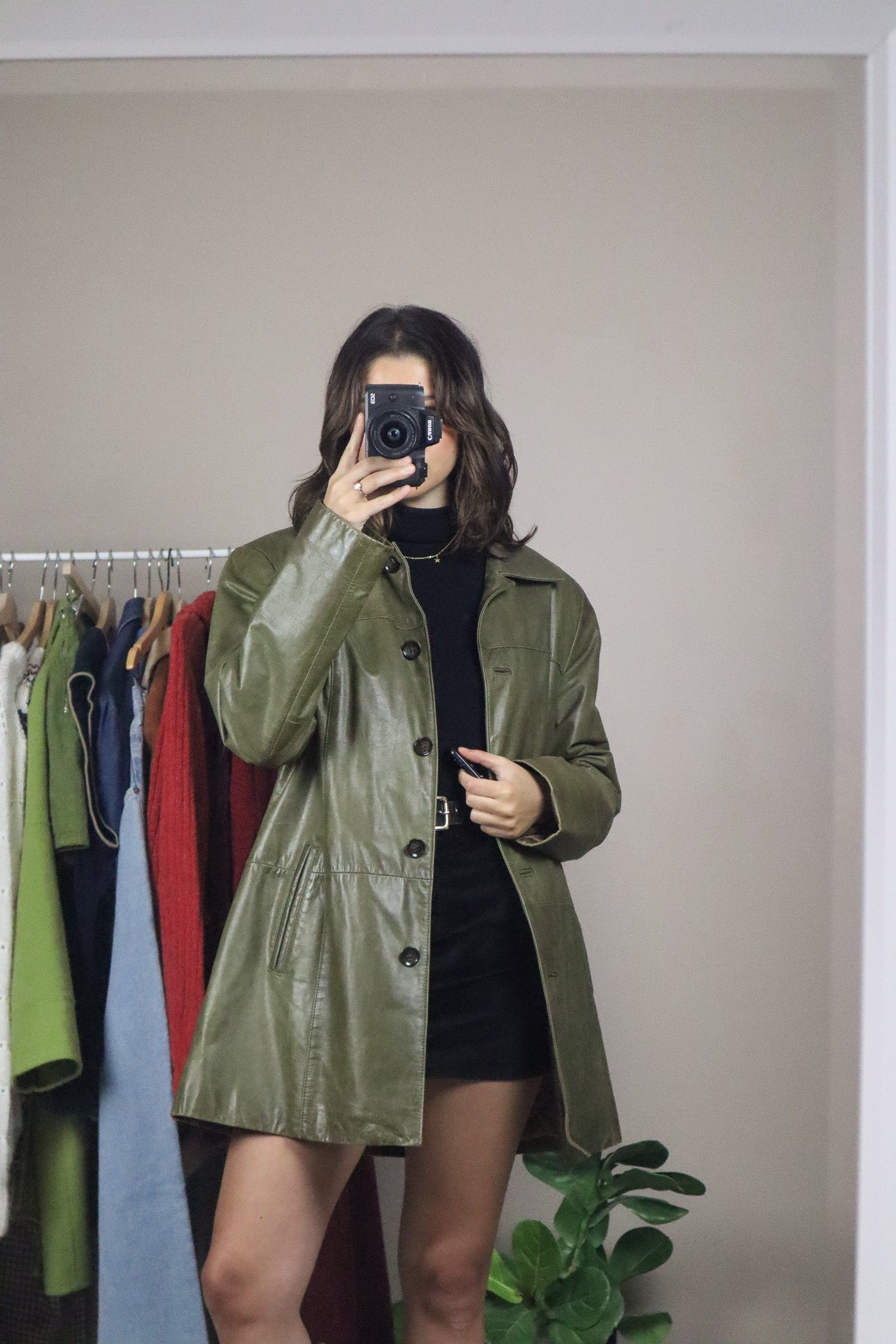 Vintage x Olive Leather Jacket (M)