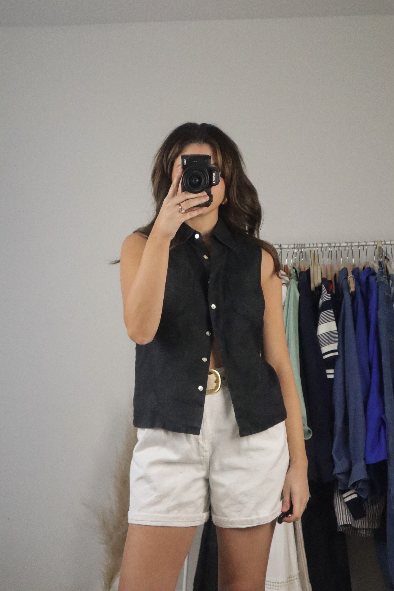 Vintage x Linen Button-Up Tank (S/M)