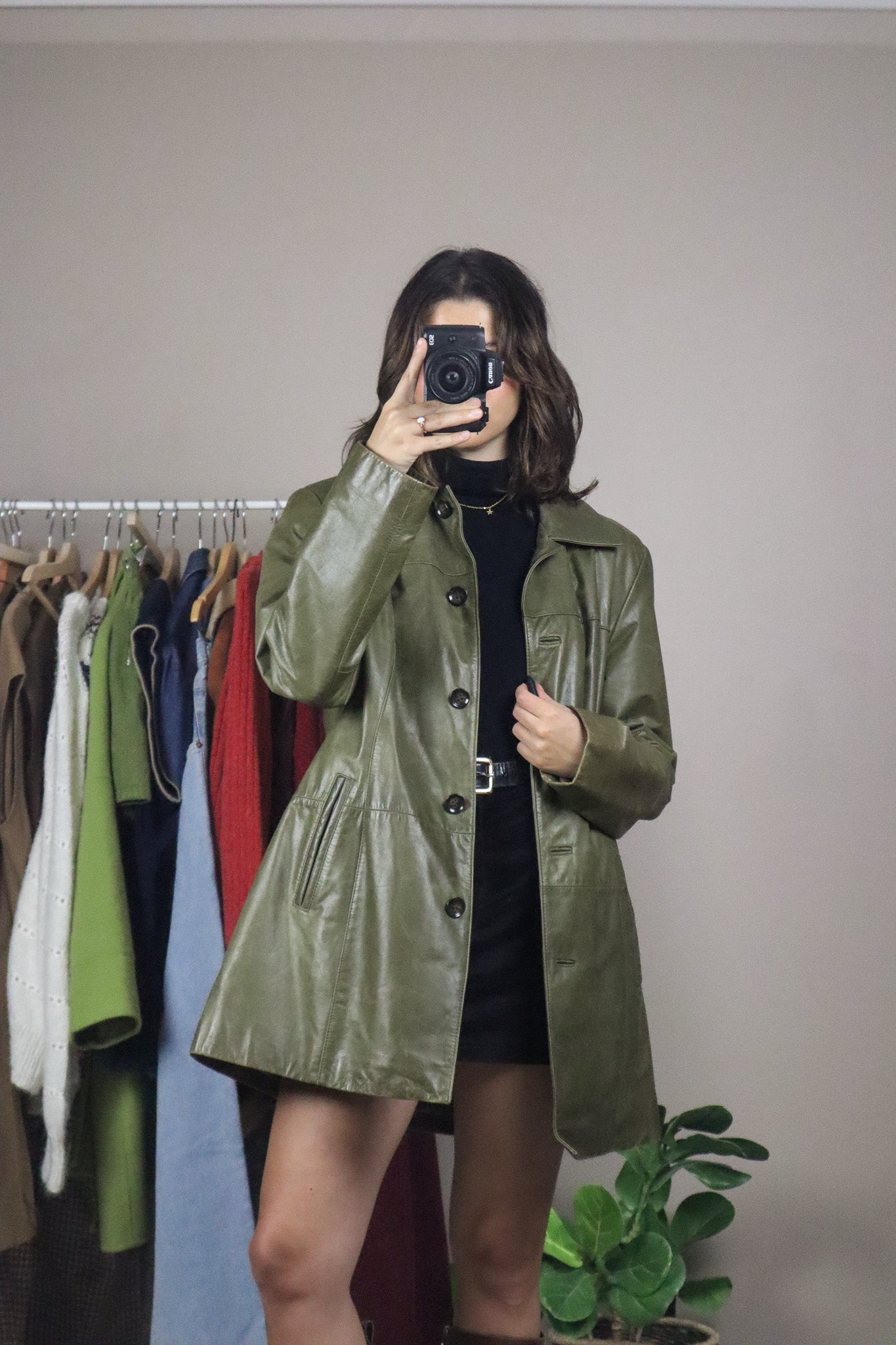 Vintage x Olive Leather Jacket (M)