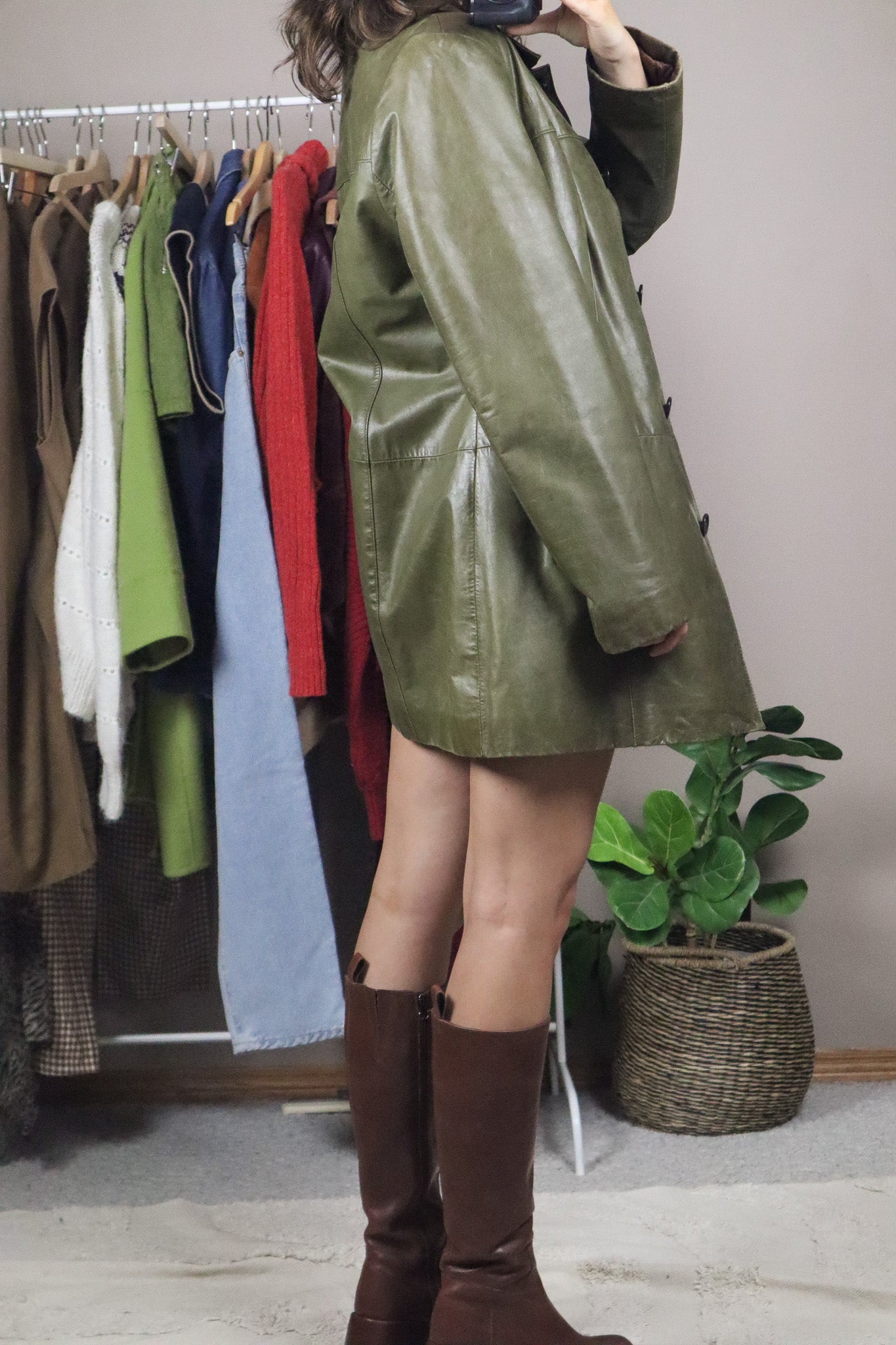 Vintage x Olive Leather Jacket (M)