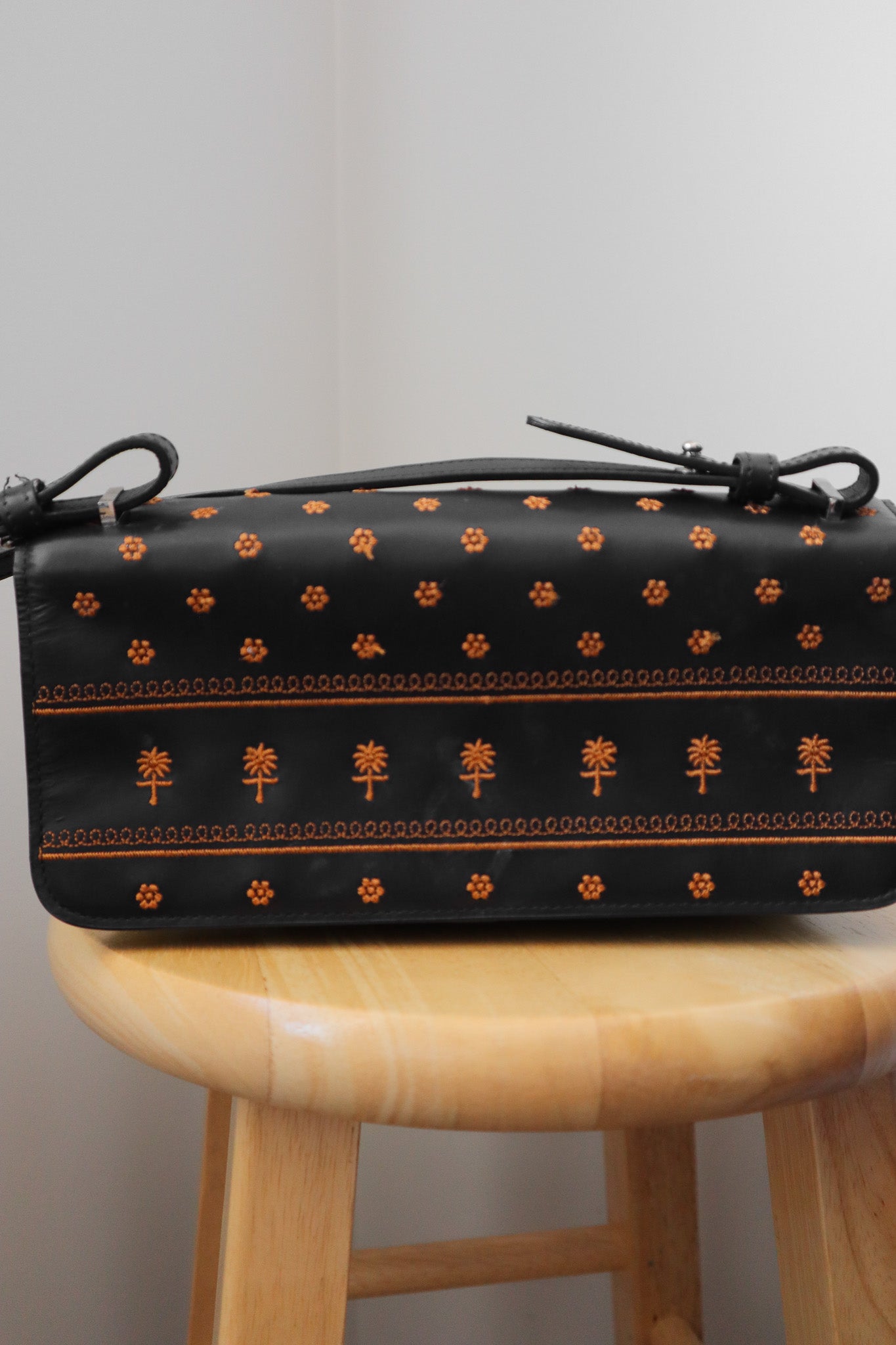 Vintage x Leather Embroidered Shoulder Bag