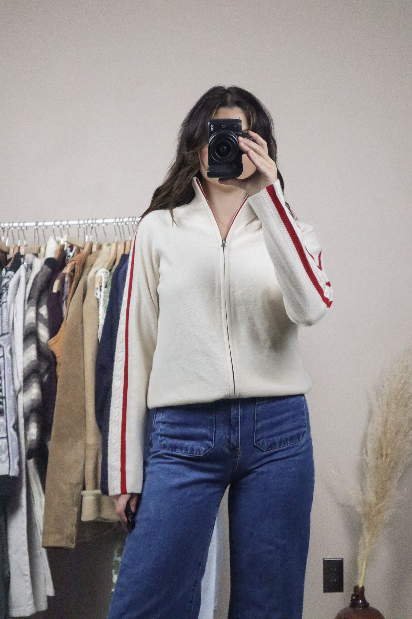 Vintage x Wool Blend Strip Zip Up (S/M)