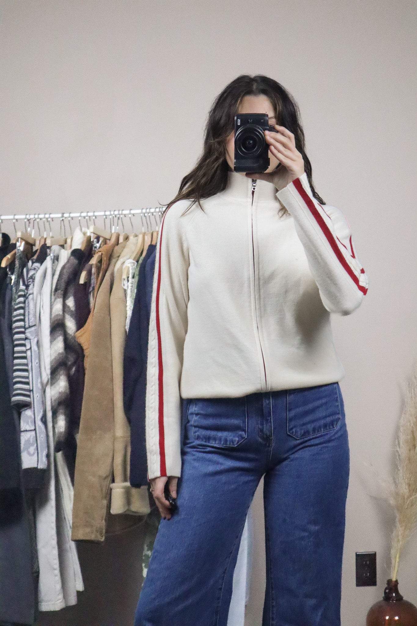 Vintage x Wool Blend Strip Zip Up (S/M)
