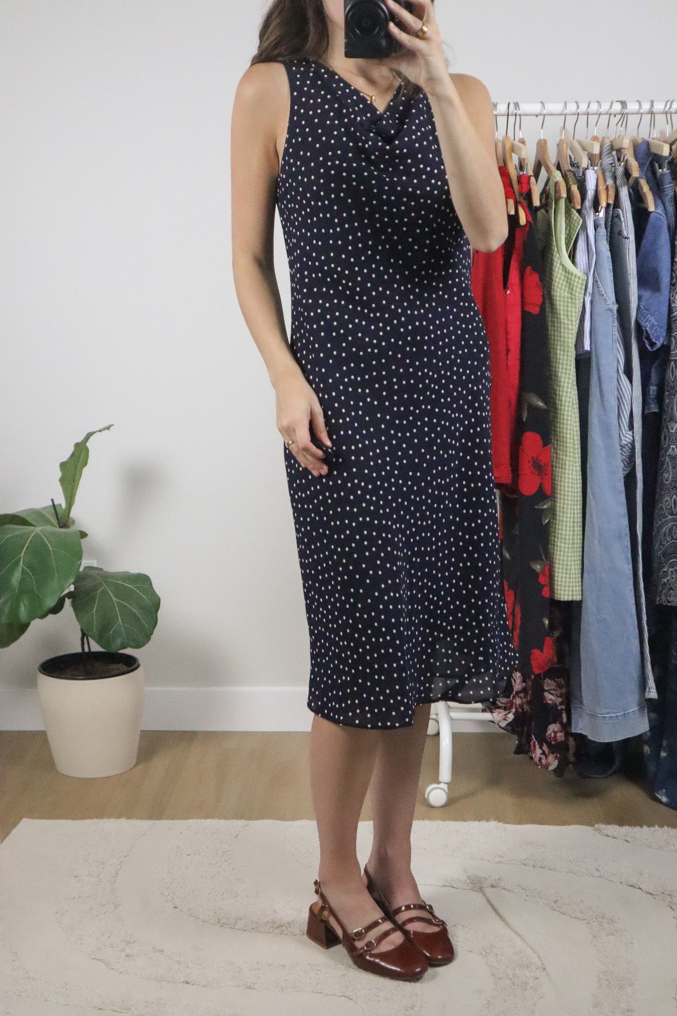 Vintage x Cowl Neck Polka Dot Midi Dress (8)