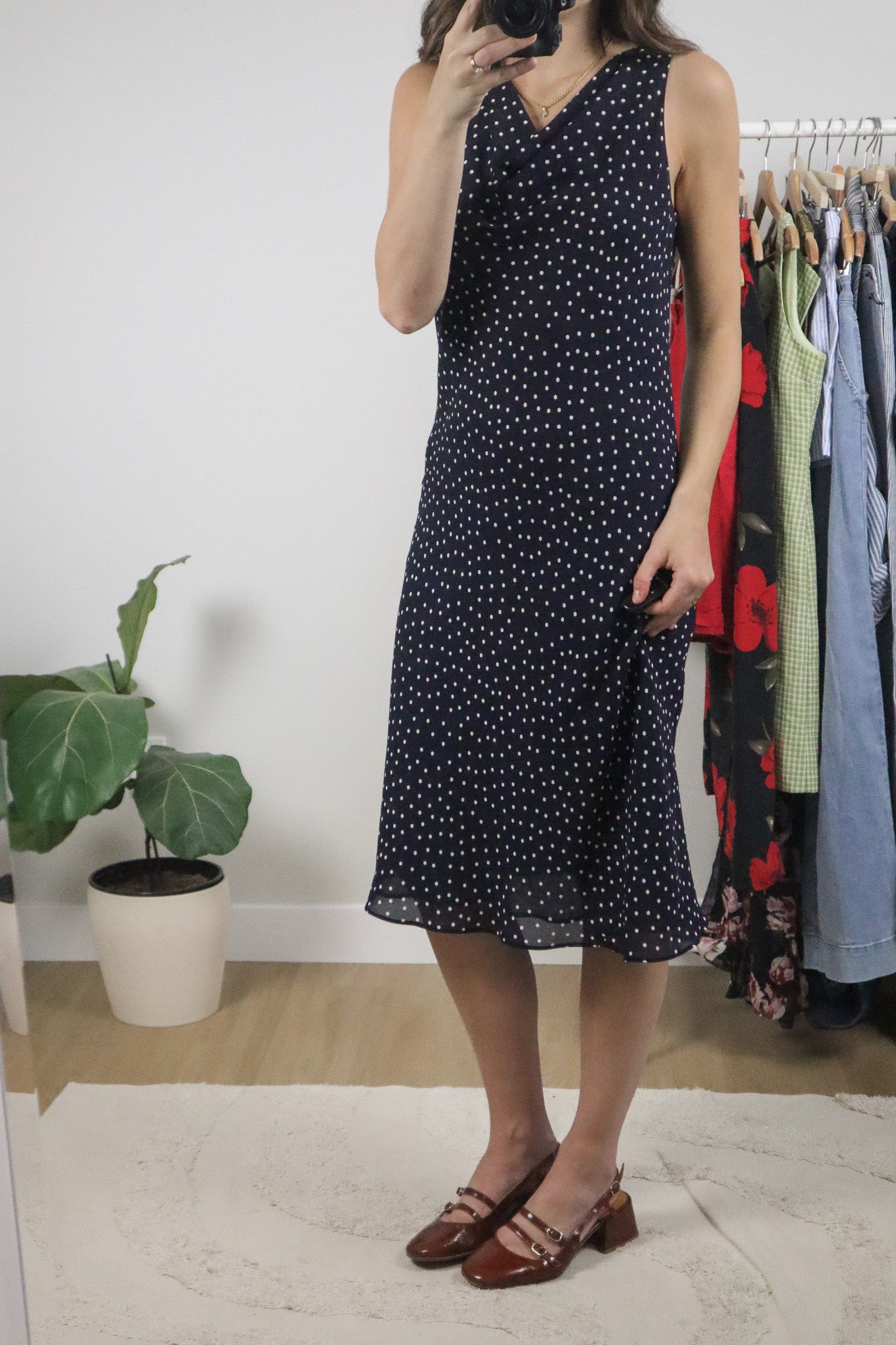 Vintage x Cowl Neck Polka Dot Midi Dress (8)