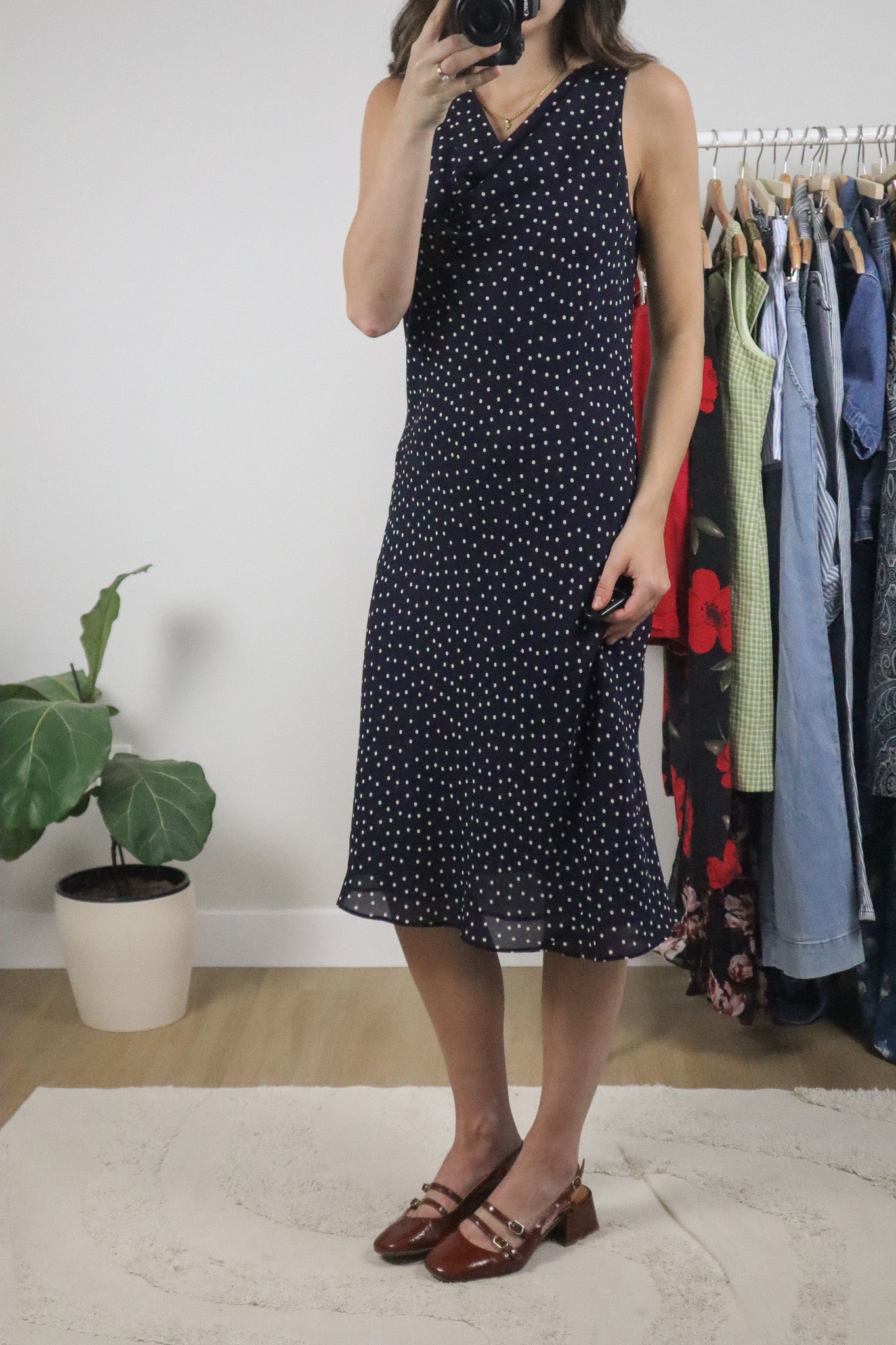 Vintage x Cowl Neck Polka Dot Midi Dress (8)