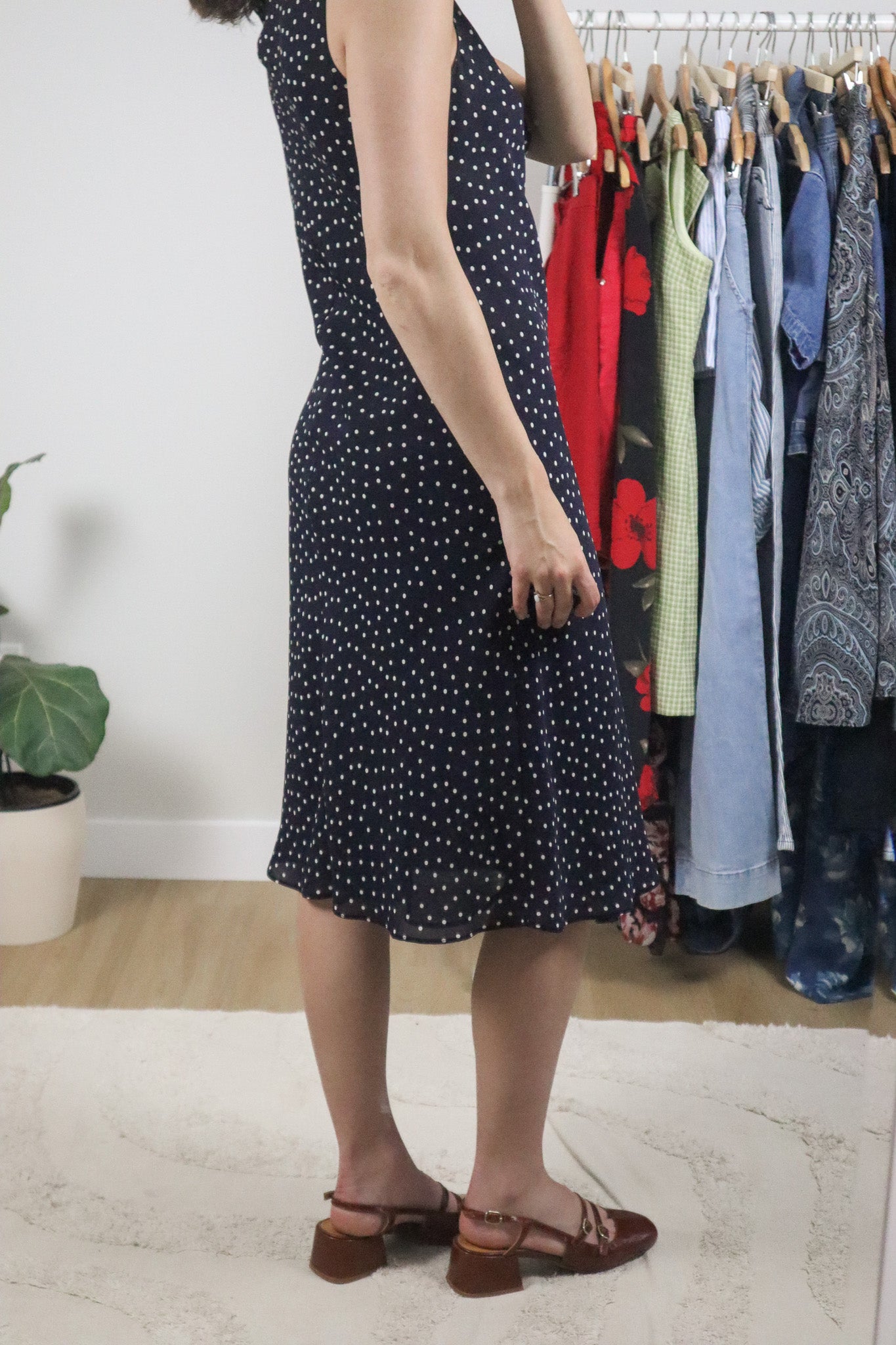 Vintage x Cowl Neck Polka Dot Midi Dress (8)