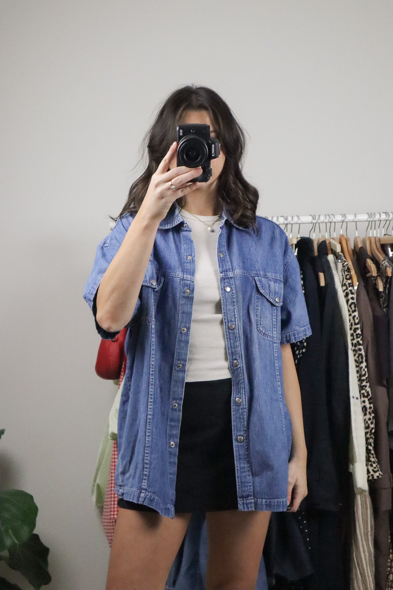 Vintage x Denim Short-Sleeve Button Up (L-XL)