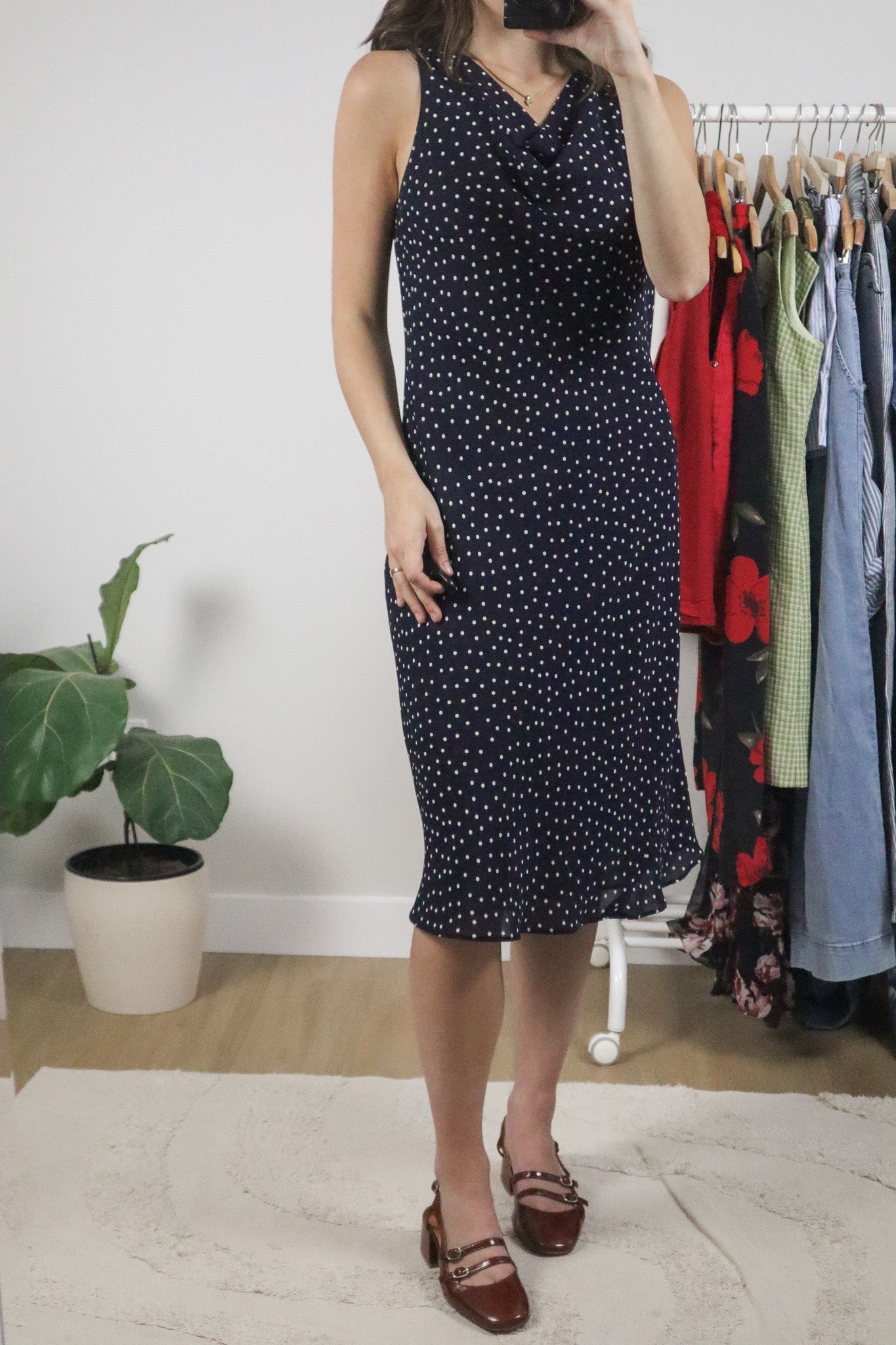 Vintage x Cowl Neck Polka Dot Midi Dress (8)