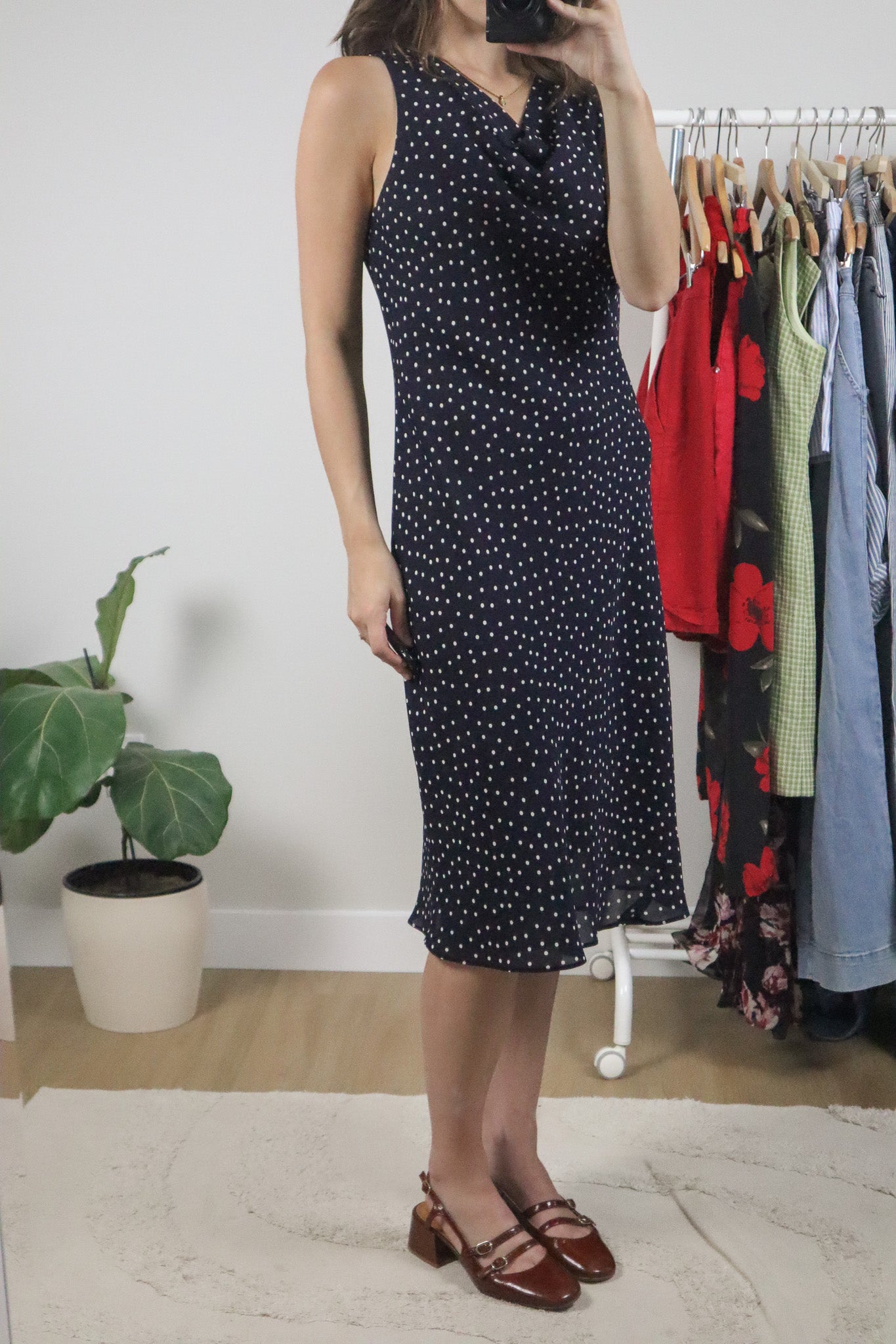 Vintage x Cowl Neck Polka Dot Midi Dress (8)