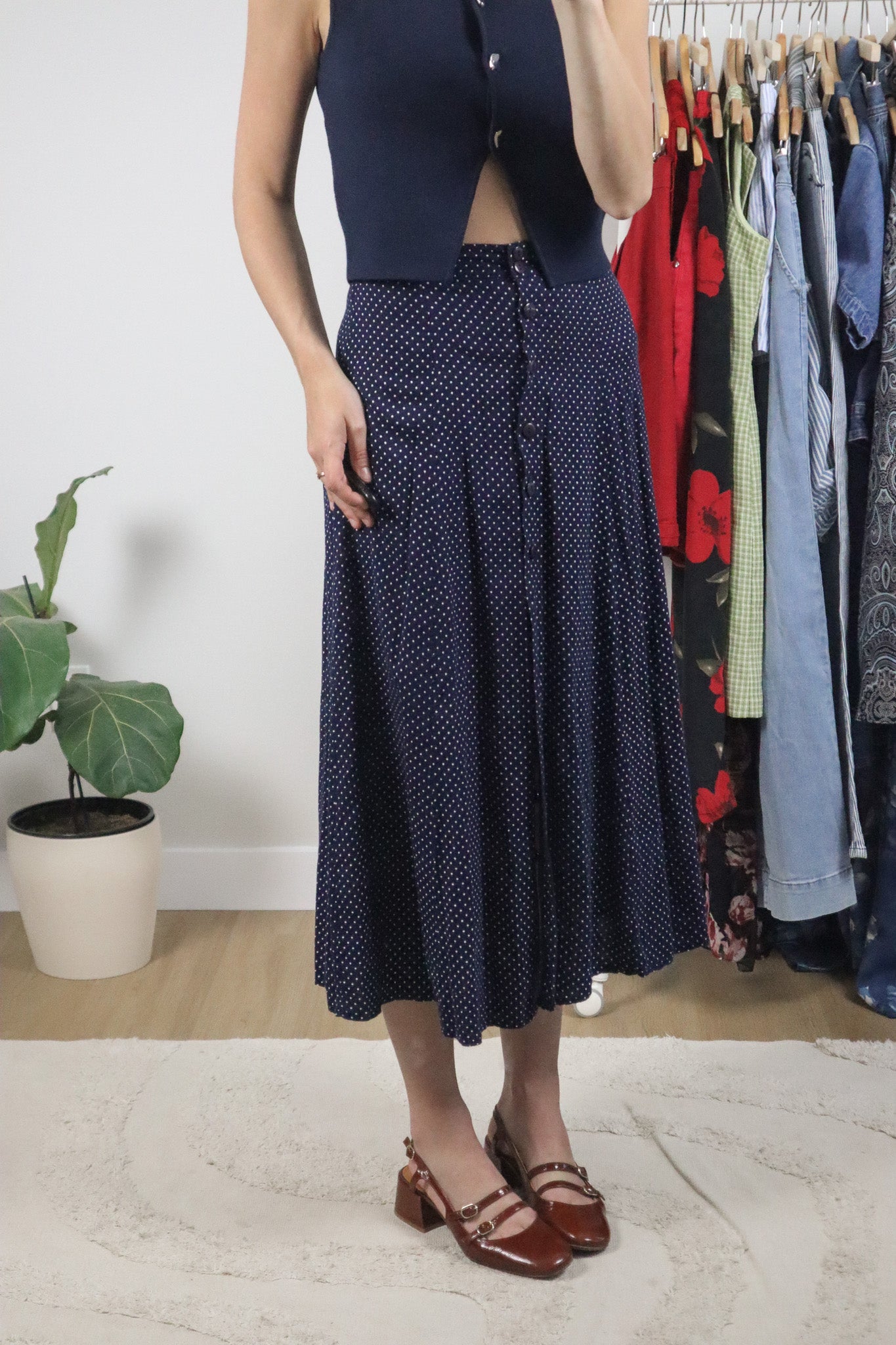 Made in Canada x Vintage x Polka Dot Maxi Skirt (XS)