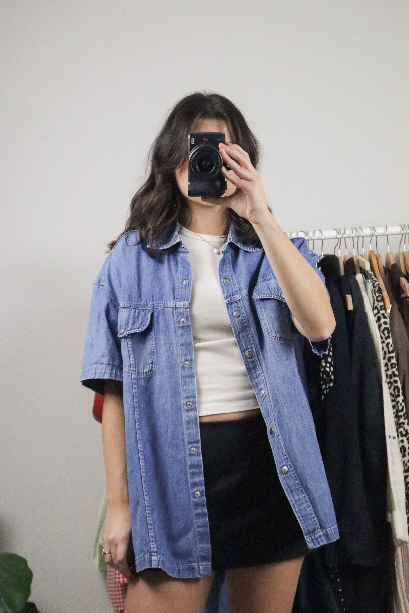 Vintage x Denim Short-Sleeve Button Up (L-XL)