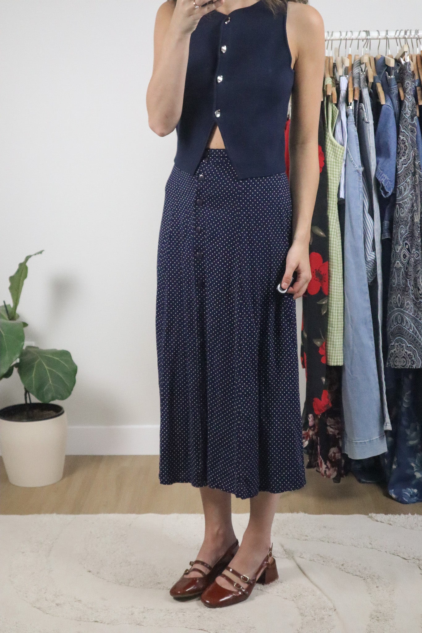 Made in Canada x Vintage x Polka Dot Maxi Skirt (XS)