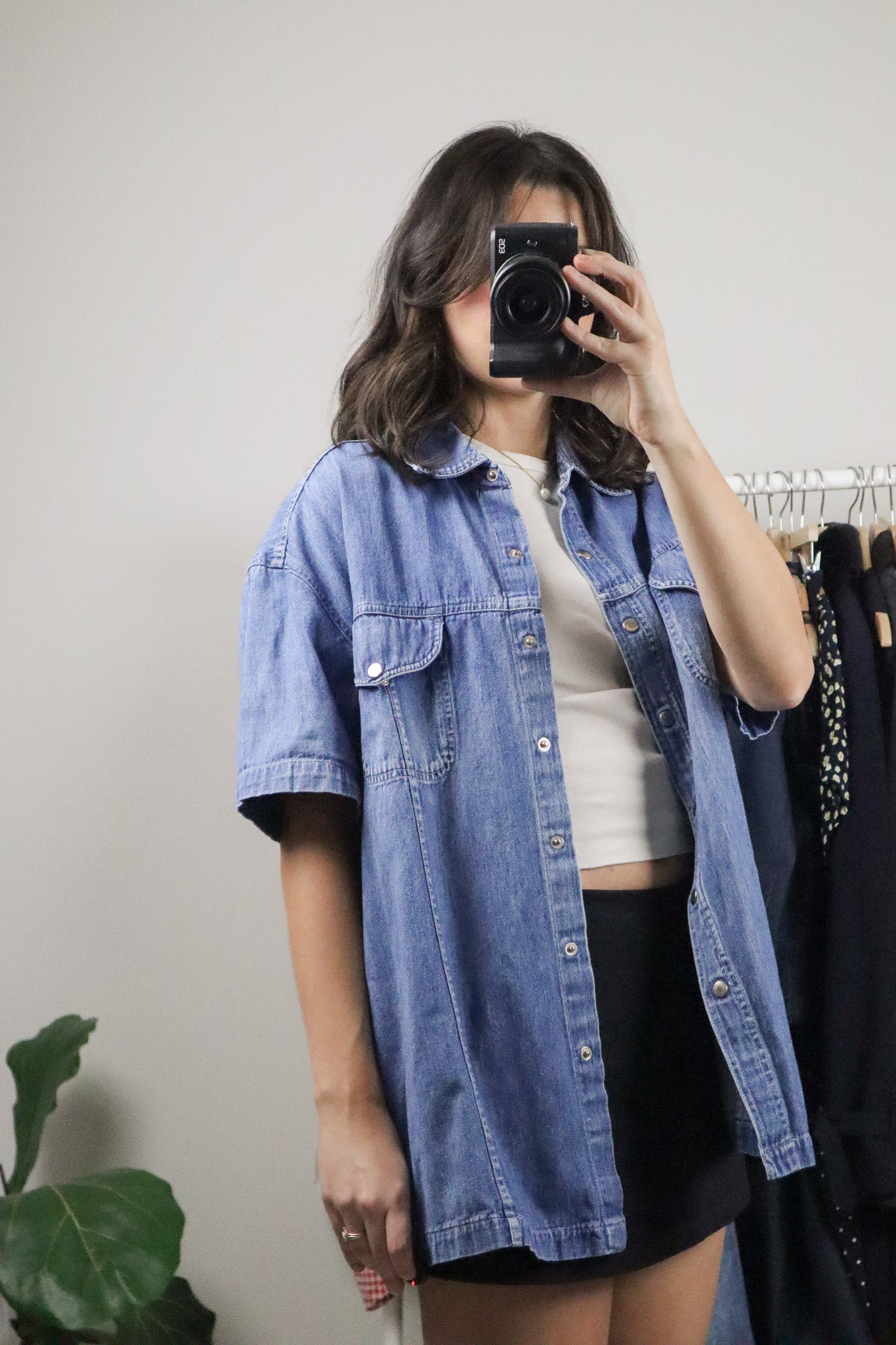 Vintage x Denim Short-Sleeve Button Up (L-XL)