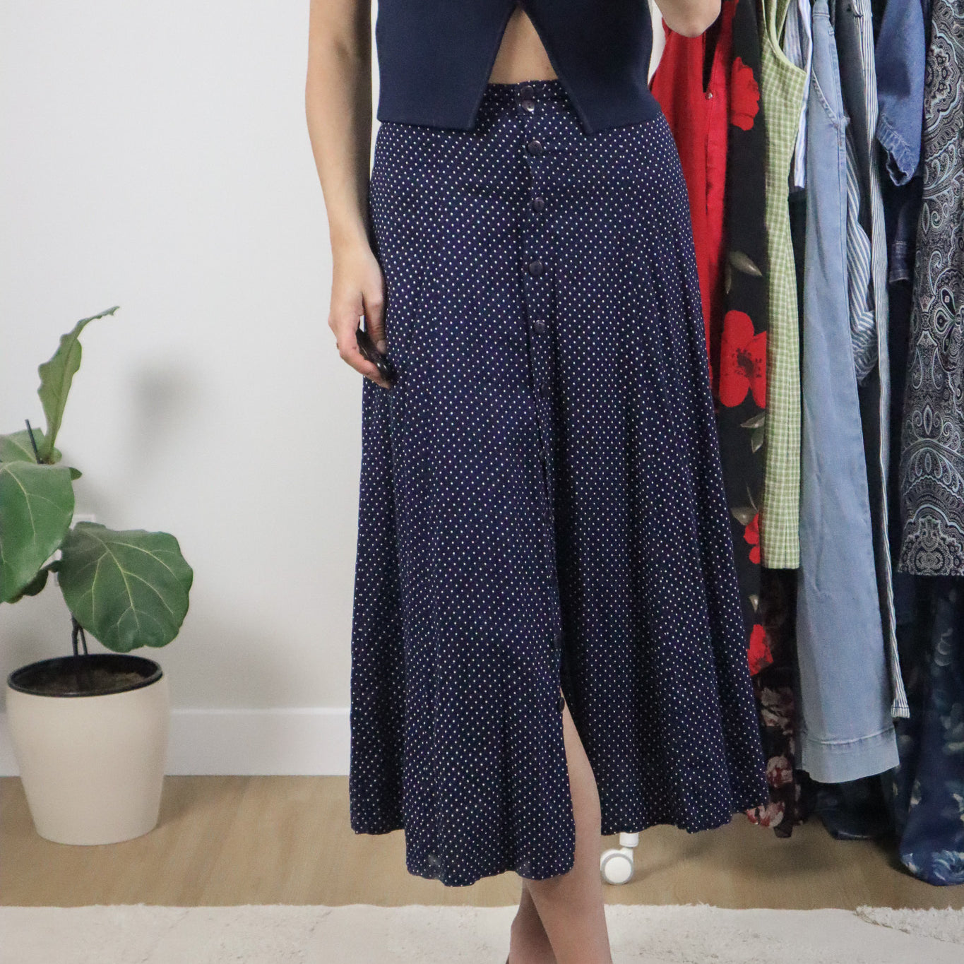 Made in Canada x Vintage x Polka Dot Maxi Skirt (XS)
