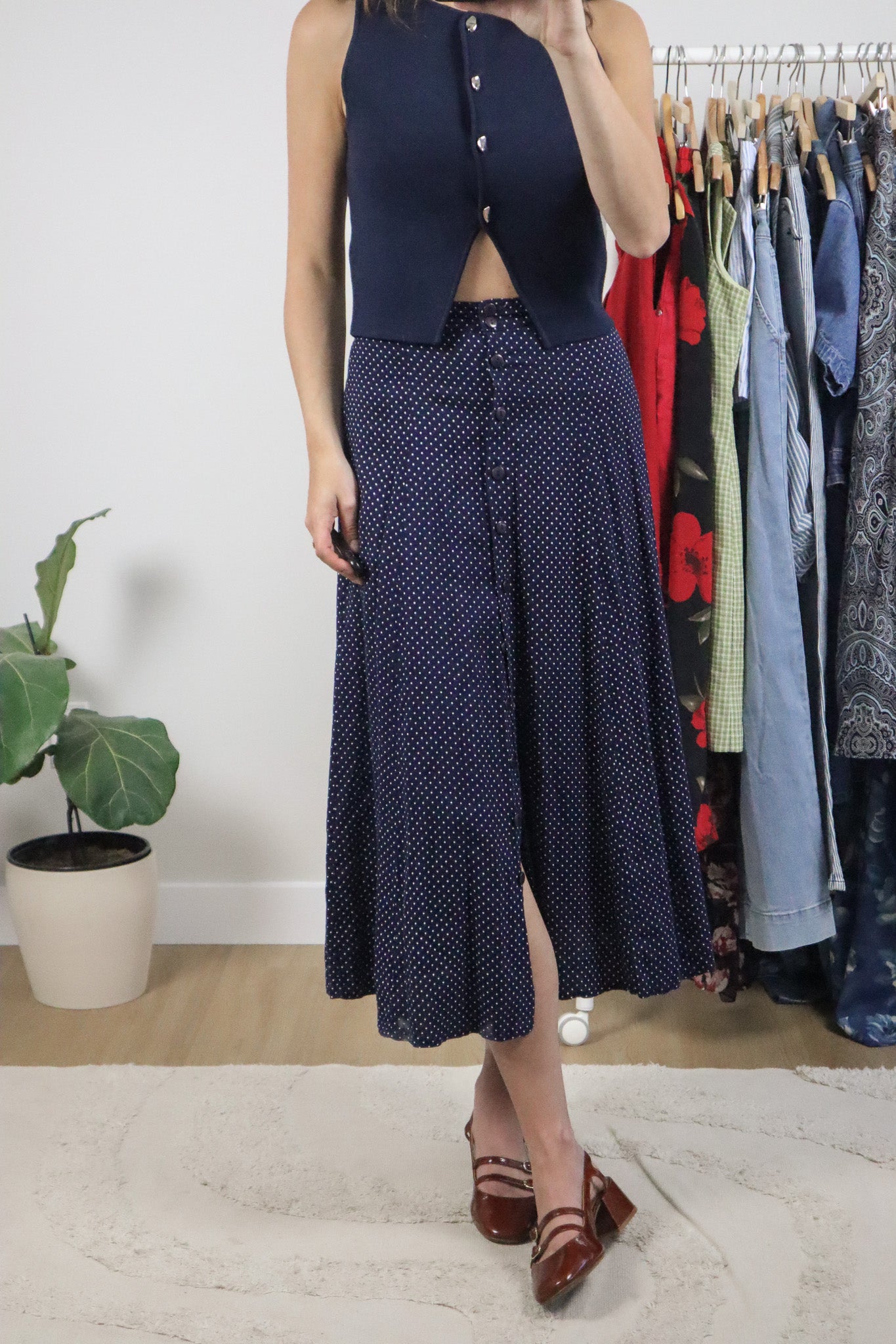 Made in Canada x Vintage x Polka Dot Maxi Skirt (XS)