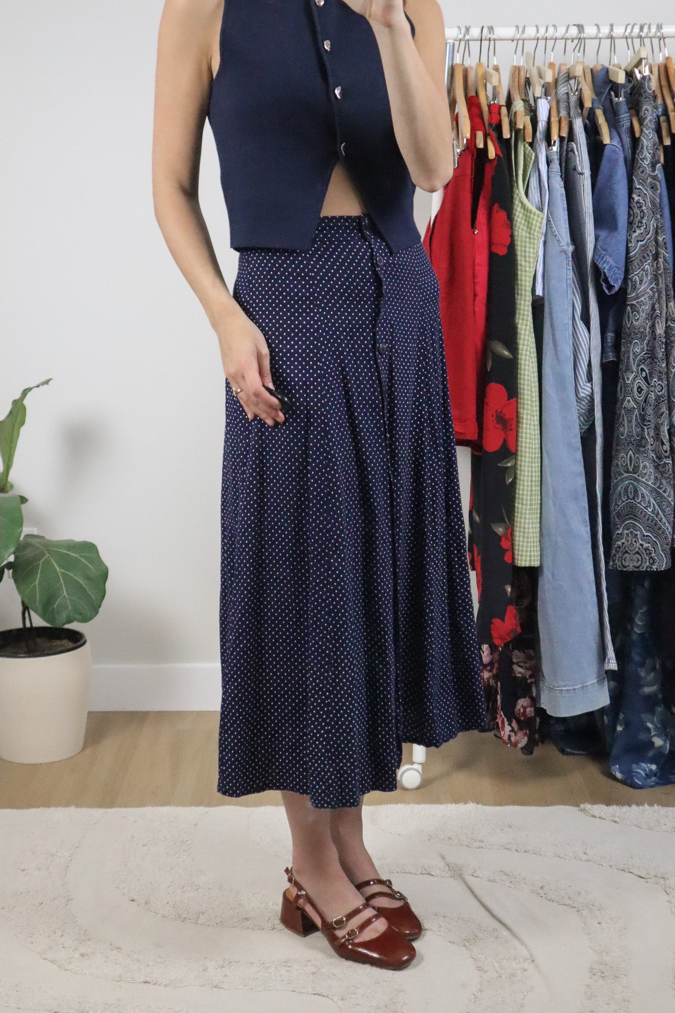 Made in Canada x Vintage x Polka Dot Maxi Skirt (XS)