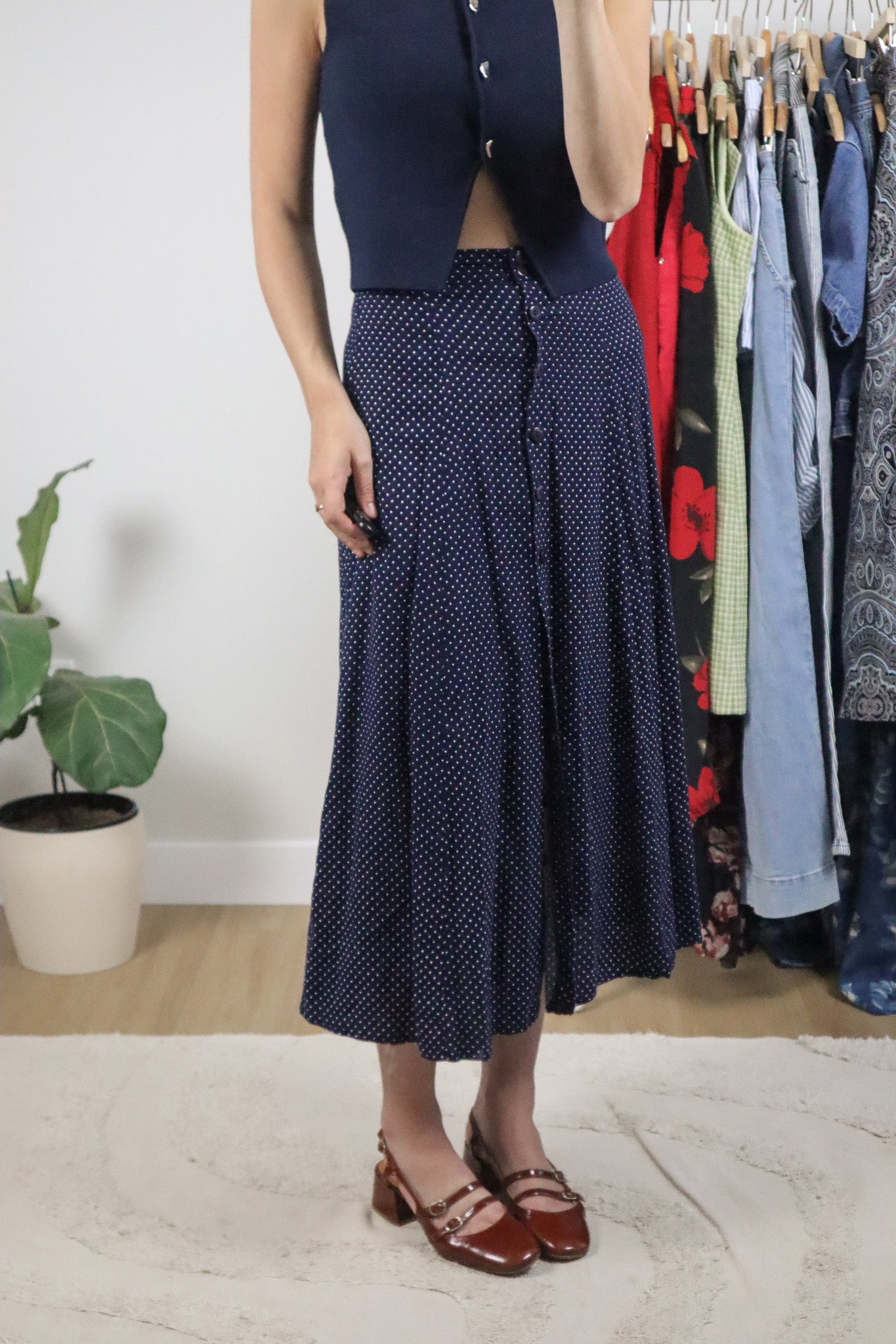 Made in Canada x Vintage x Polka Dot Maxi Skirt (XS)