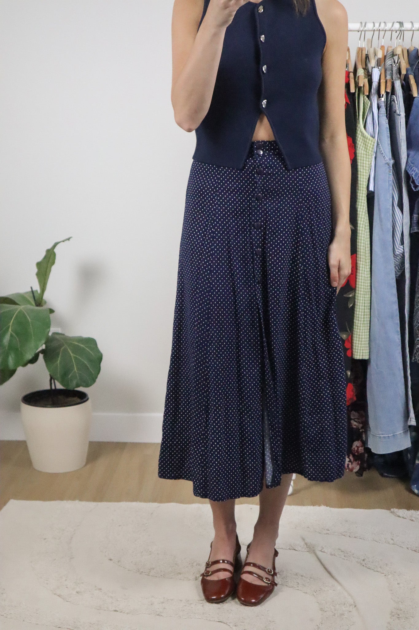 Made in Canada x Vintage x Polka Dot Maxi Skirt (XS)