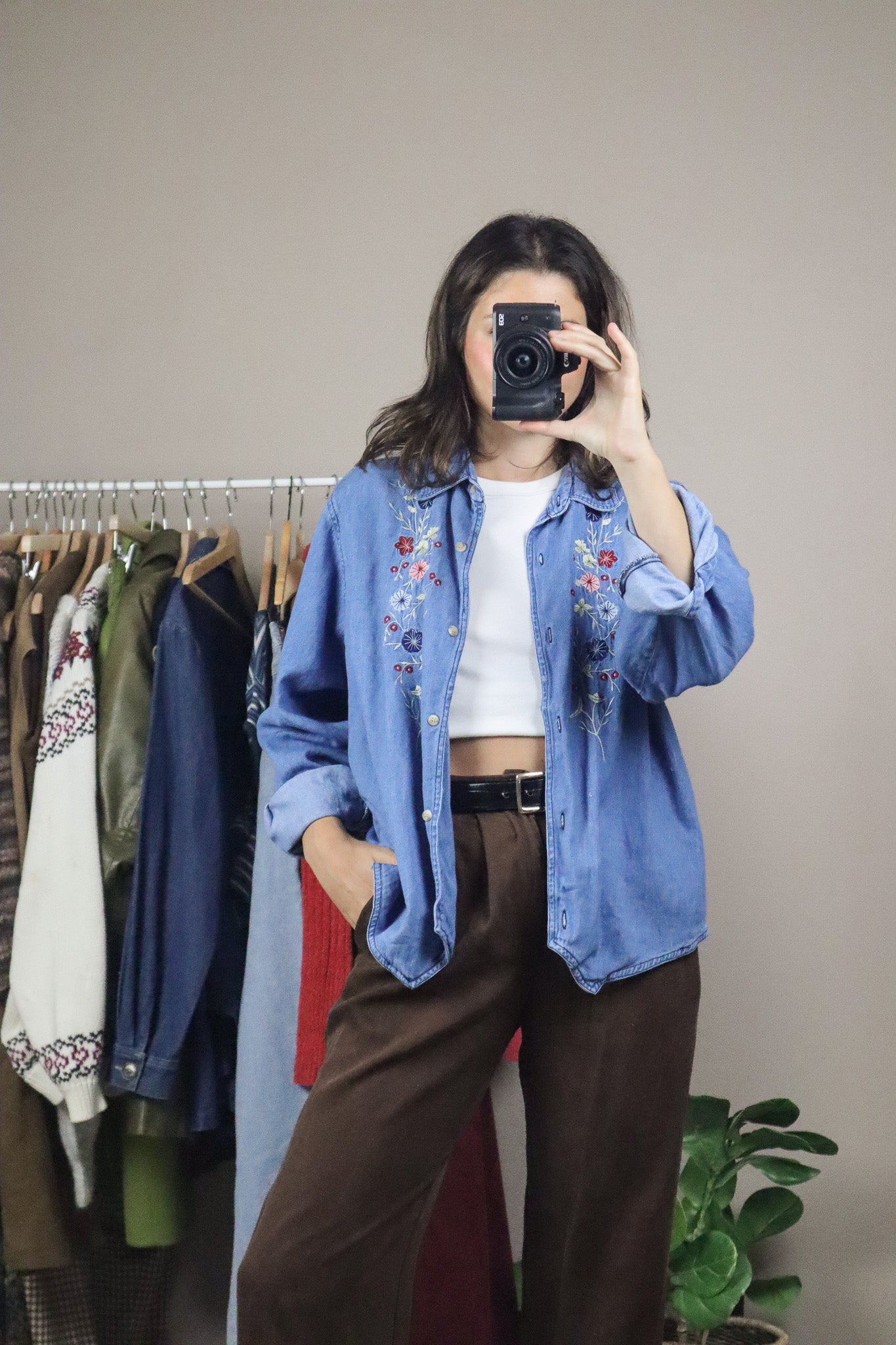 Vintage x Flower Denim Button Up (M)
