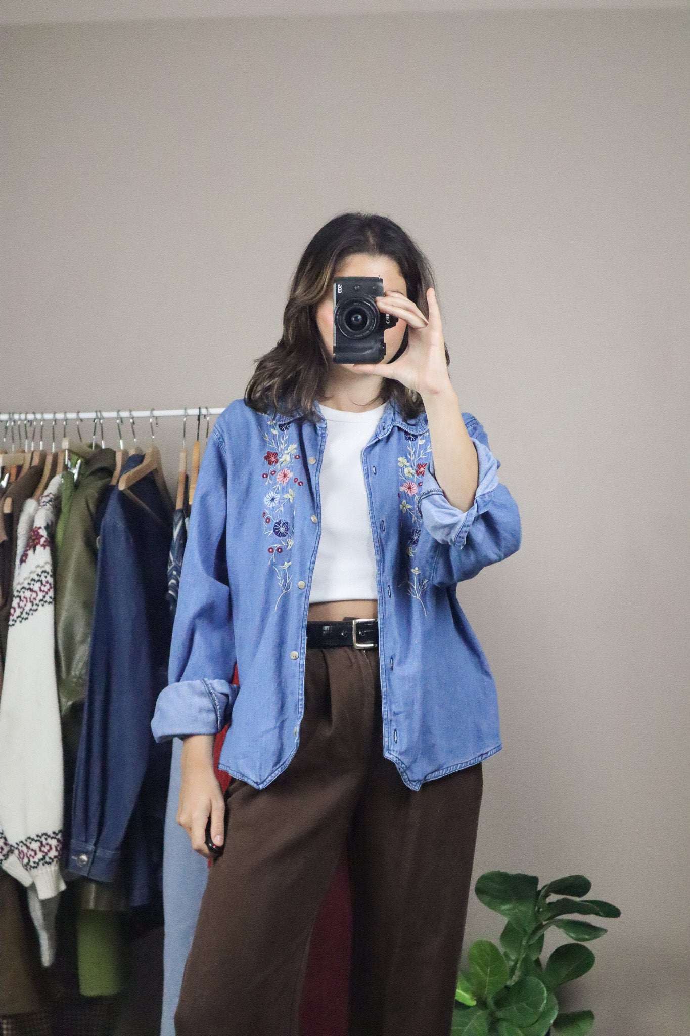 Vintage x Flower Denim Button Up (M)