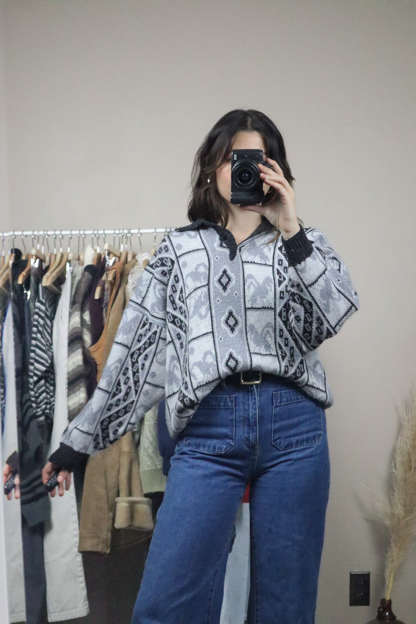 Vintage x Patterned Collared Knit (M)