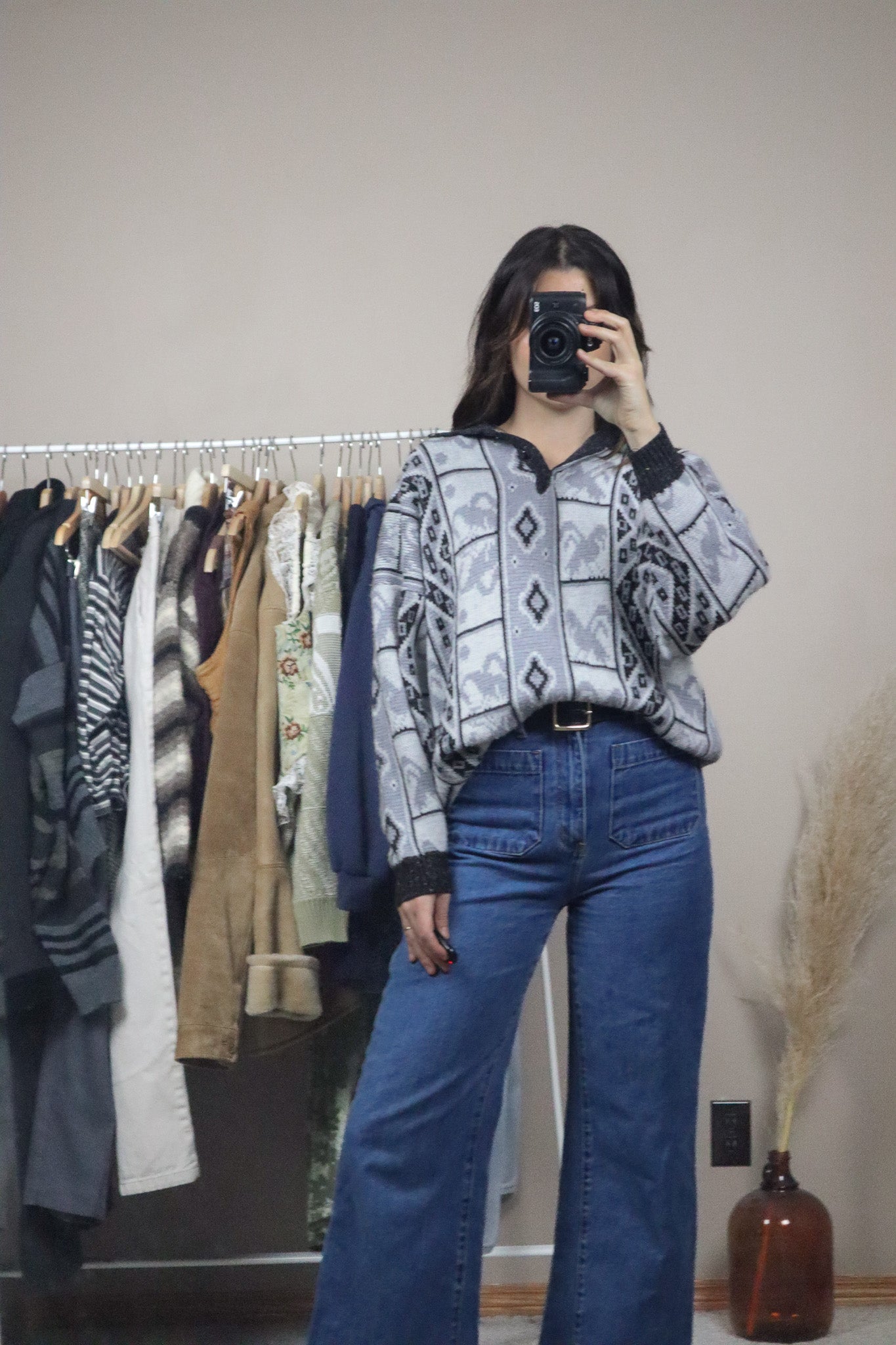 Vintage x Patterned Collared Knit (M)