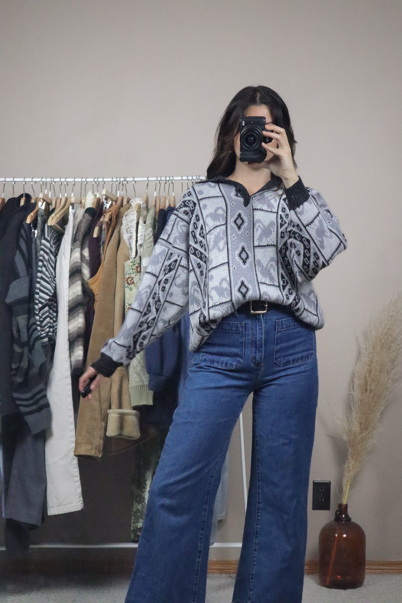 Vintage x Patterned Collared Knit (M)
