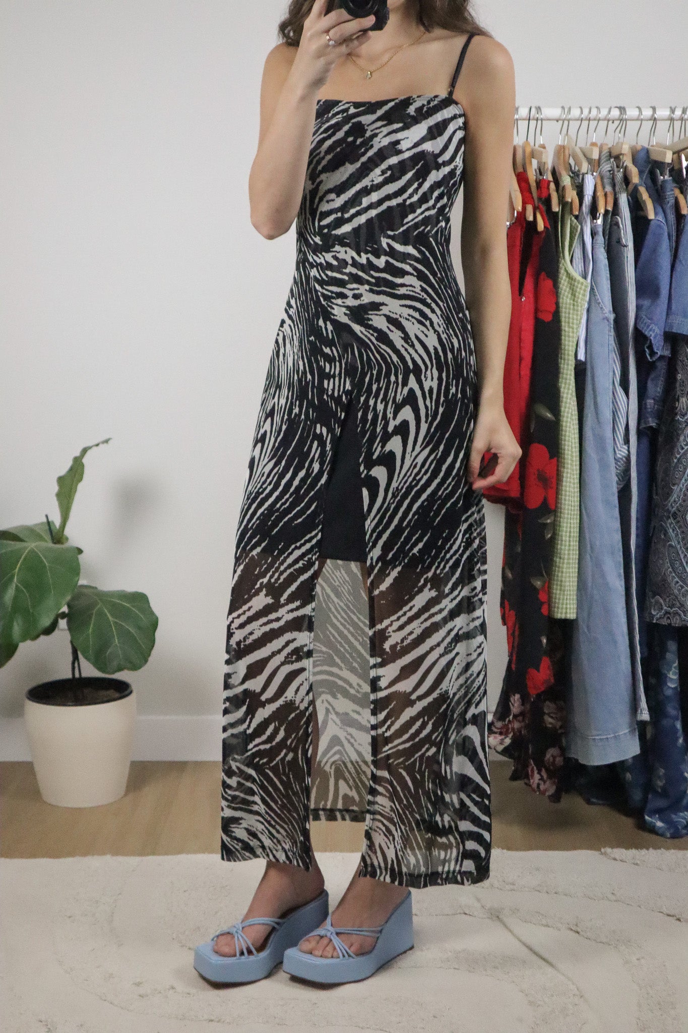 Made in USA x Vintage x Mesh Zebra Maxi Dress (M/L)