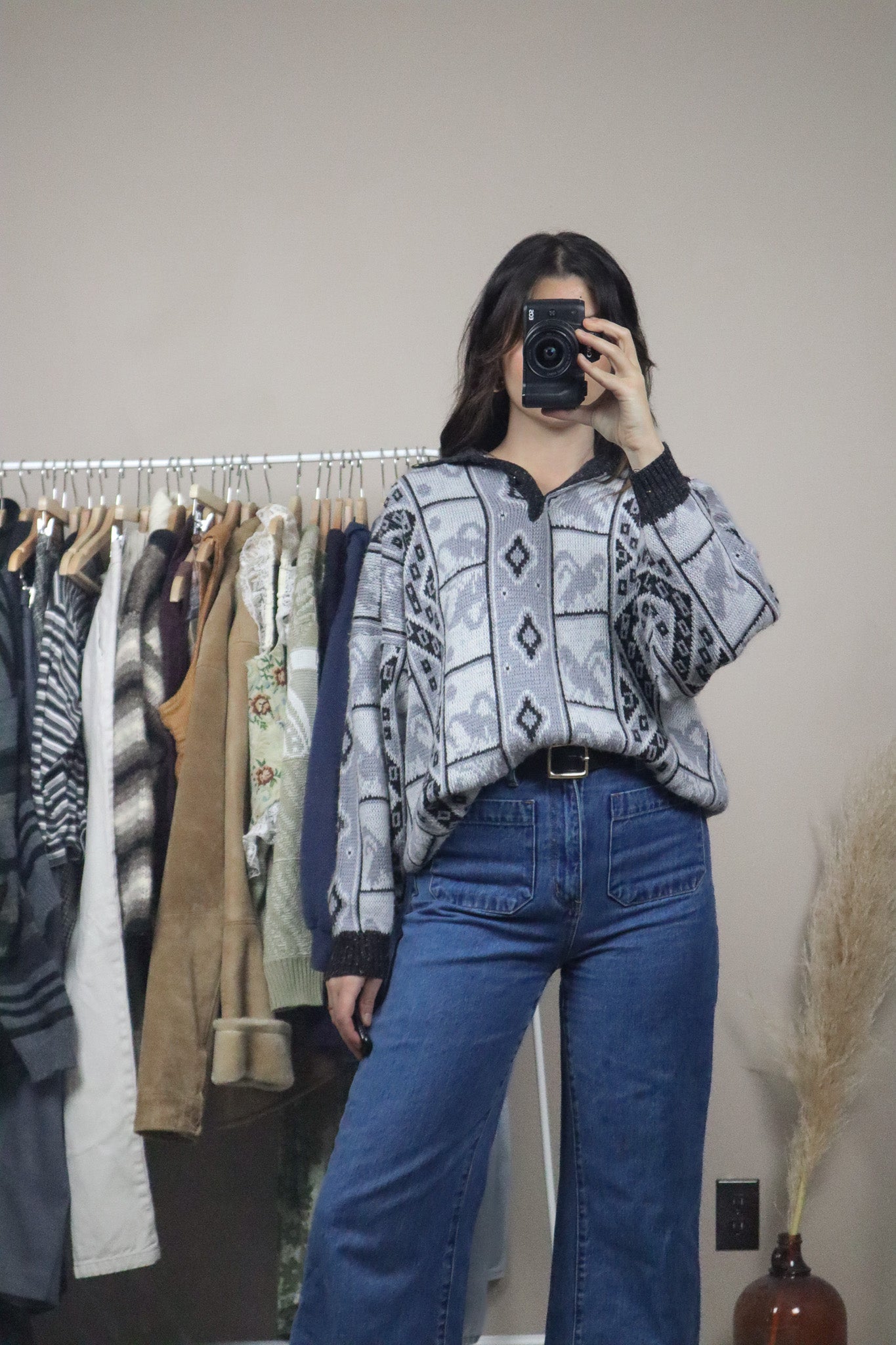 Vintage x Patterned Collared Knit (M)