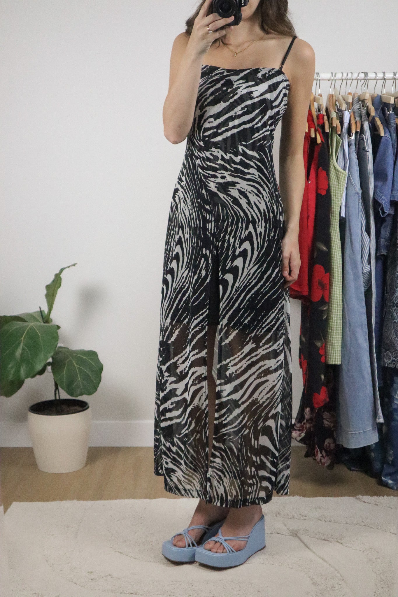 Made in USA x Vintage x Mesh Zebra Maxi Dress (M/L)