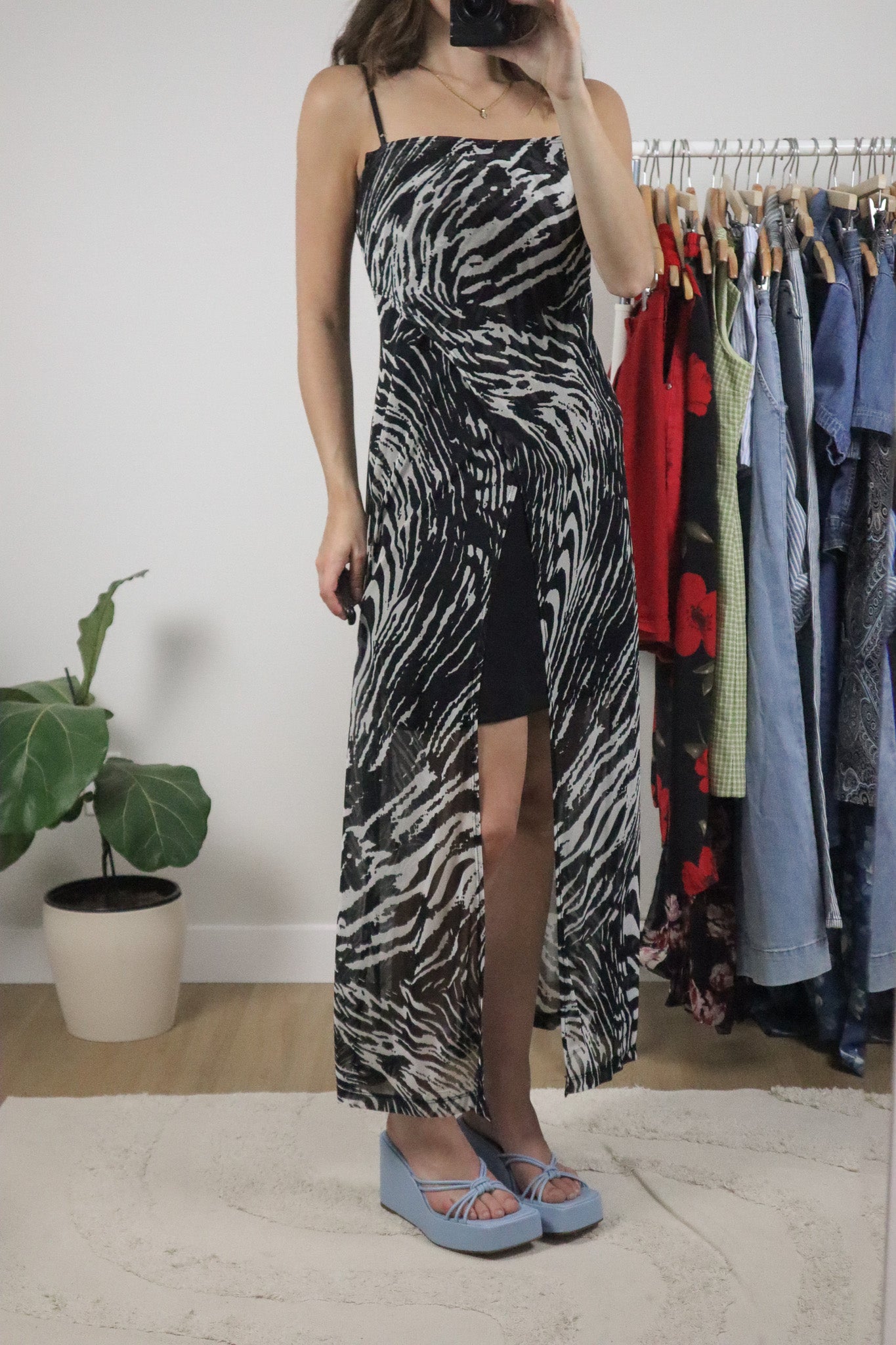 Made in USA x Vintage x Mesh Zebra Maxi Dress (M/L)