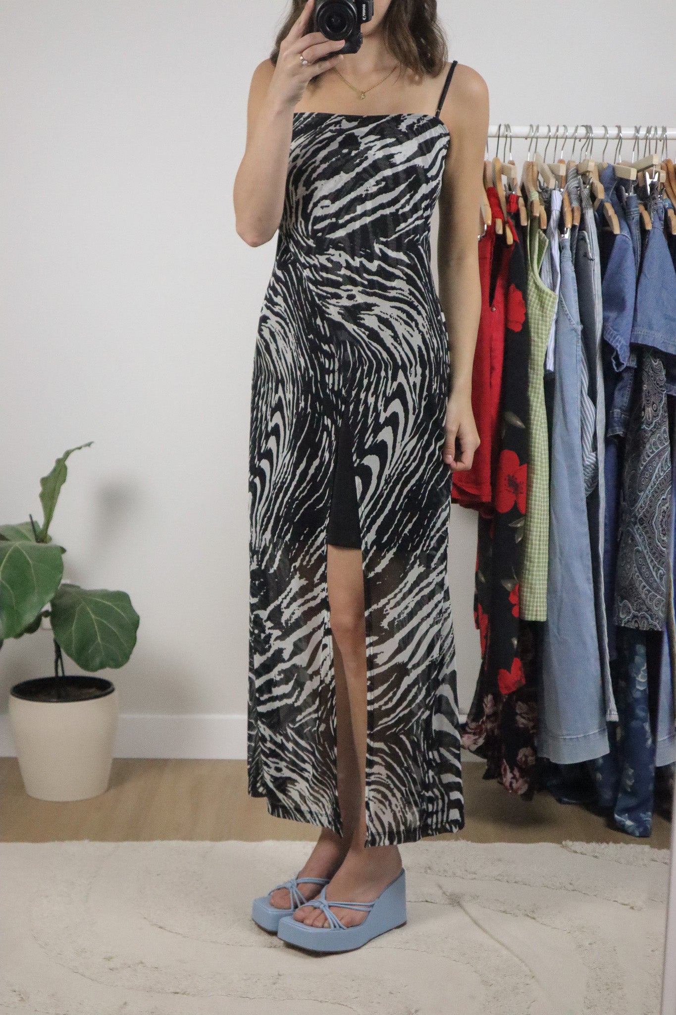 Made in USA x Vintage x Mesh Zebra Maxi Dress (M/L)