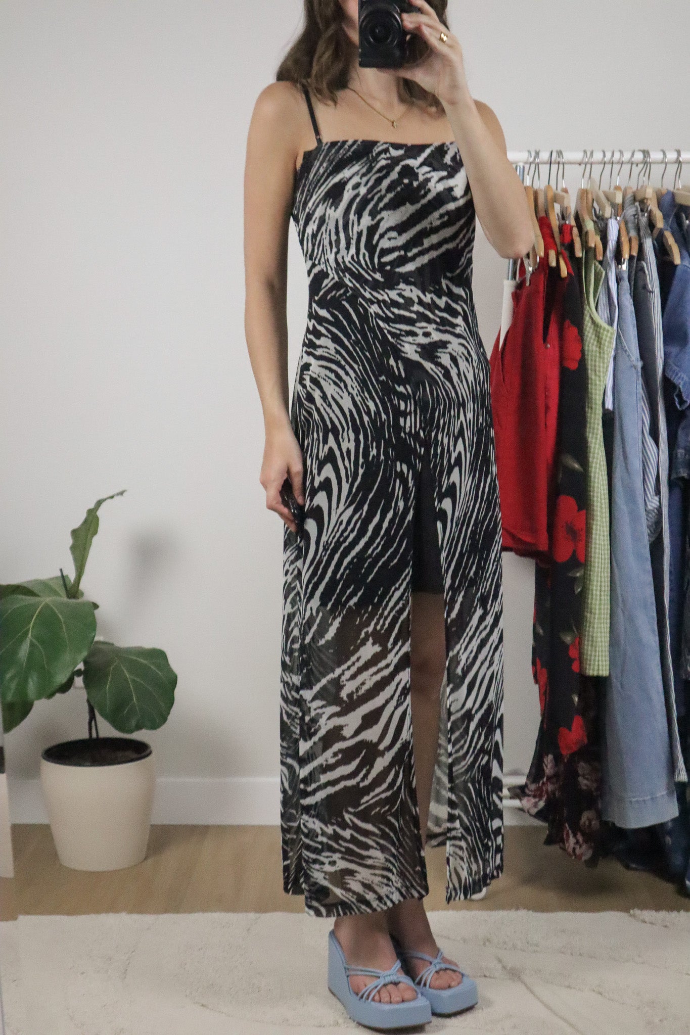 Made in USA x Vintage x Mesh Zebra Maxi Dress (M/L)