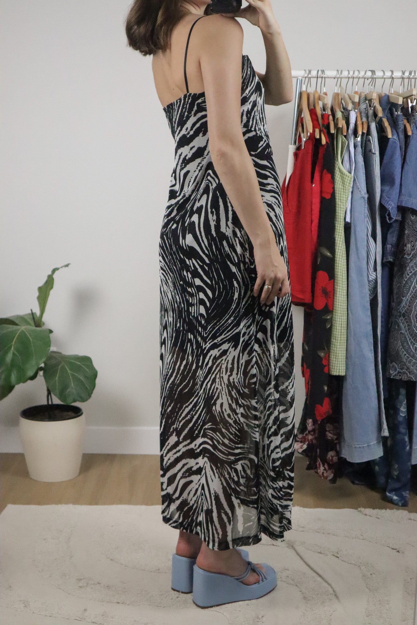 Made in USA x Vintage x Mesh Zebra Maxi Dress (M/L)