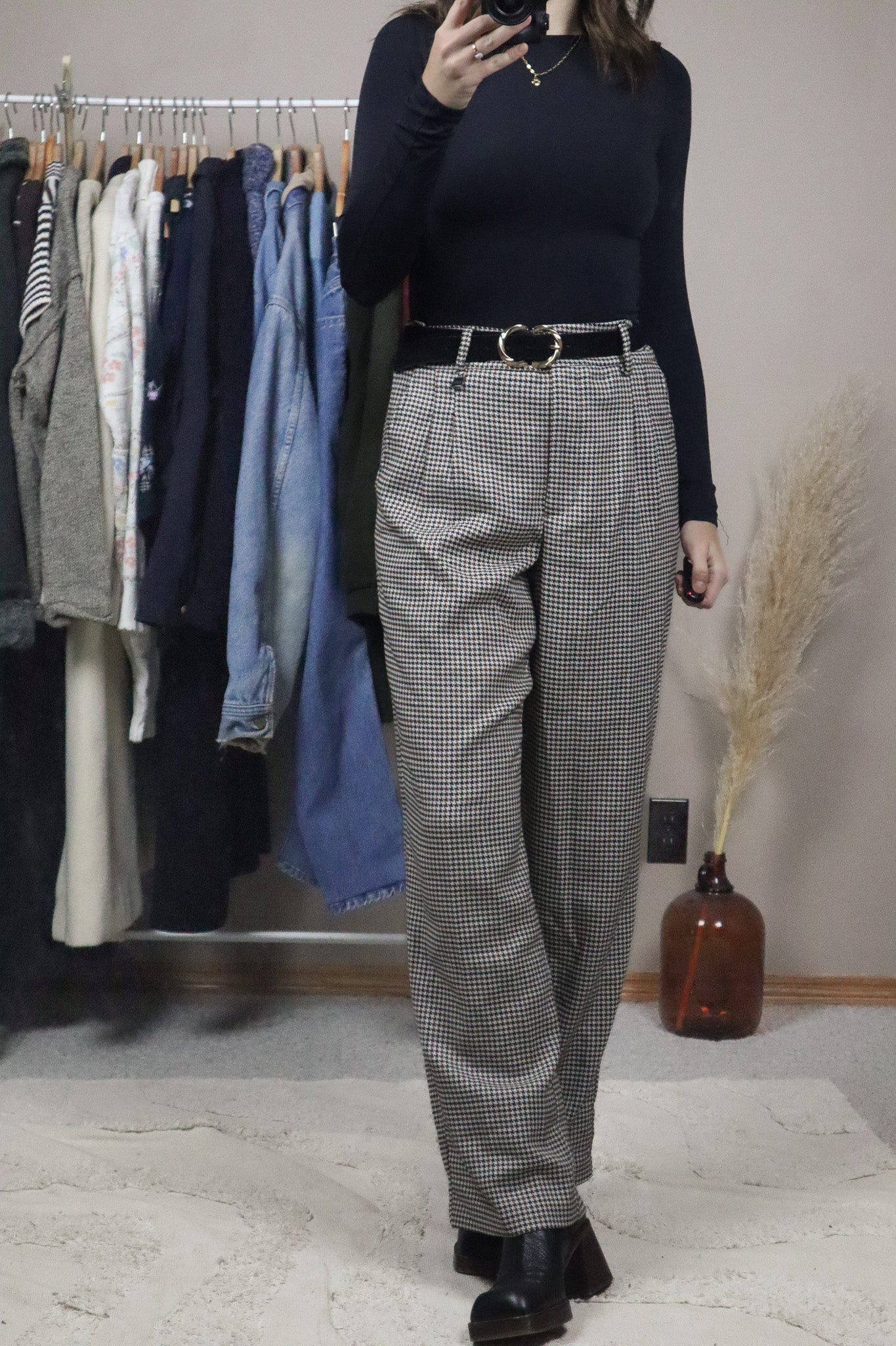 Vintage x Houndstooth Wide-Leg Trousers (M)