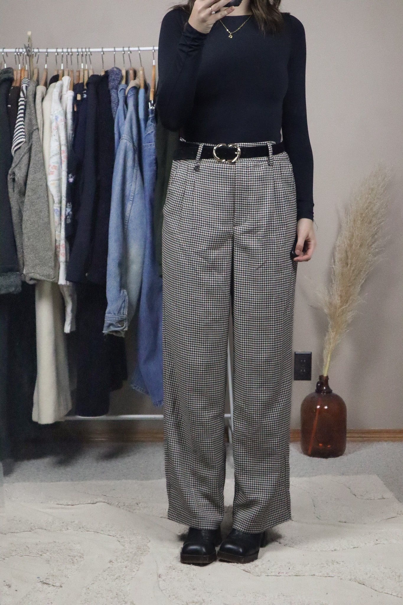 Vintage x Houndstooth Wide-Leg Trousers (M)