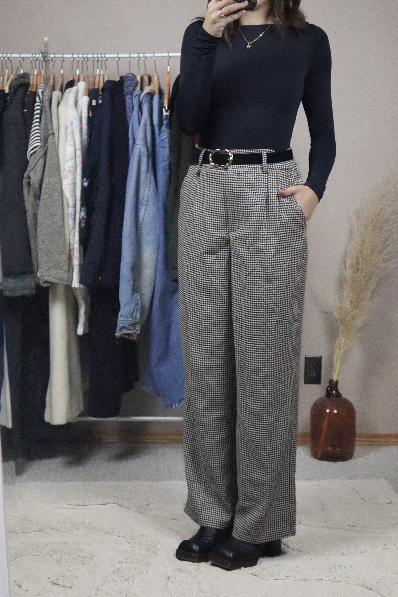 Vintage x Houndstooth Wide-Leg Trousers (M)