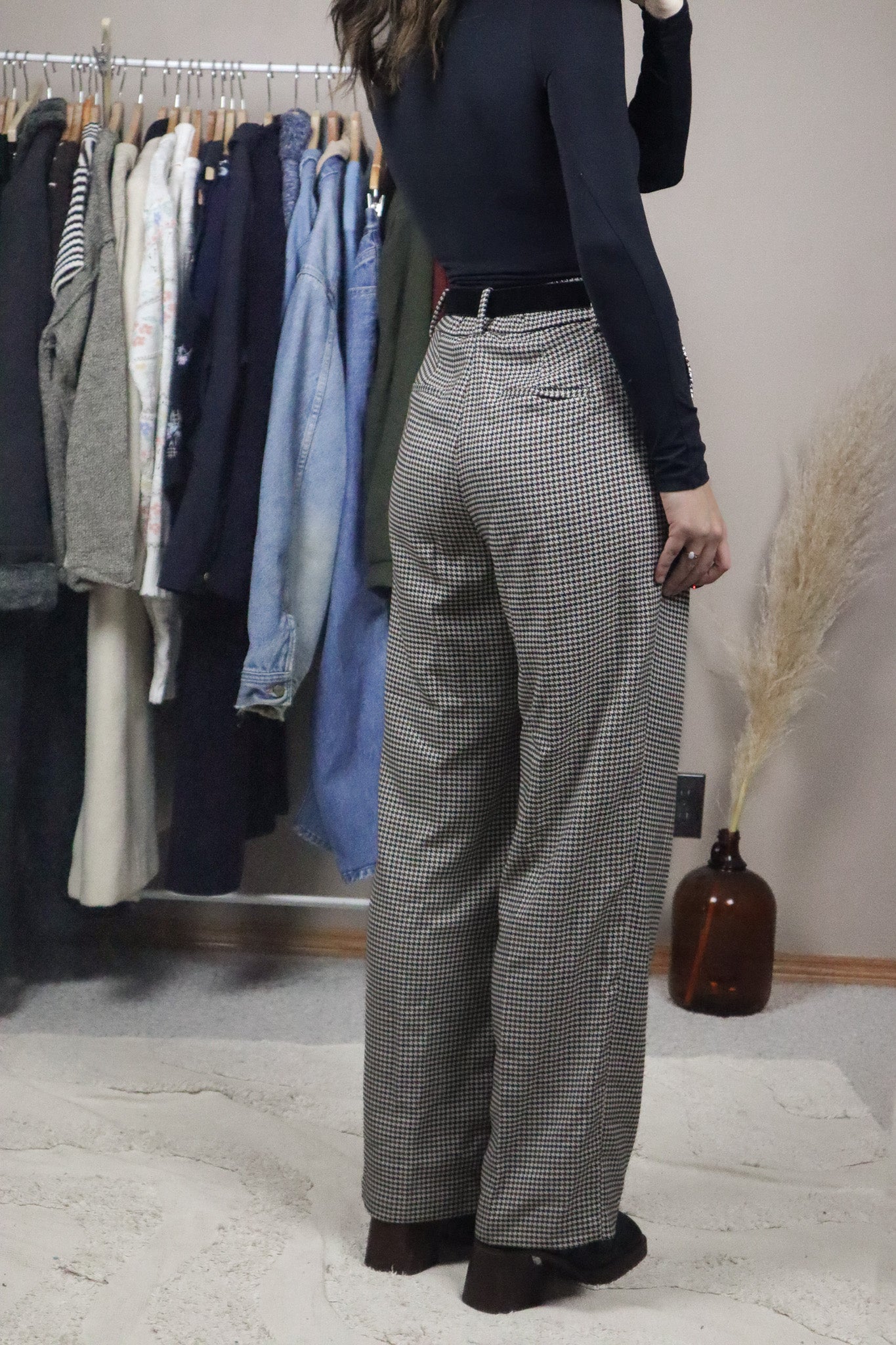 Vintage x Houndstooth Wide-Leg Trousers (M)
