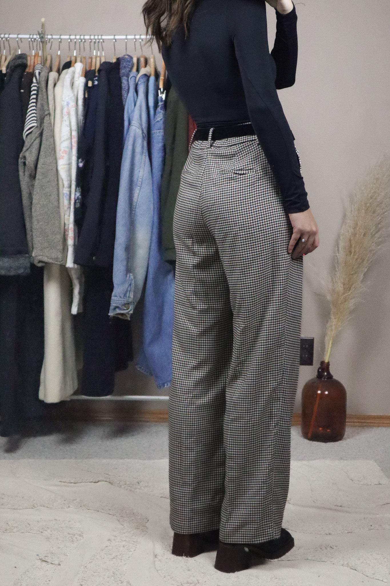 Vintage x Houndstooth Wide-Leg Trousers (M)