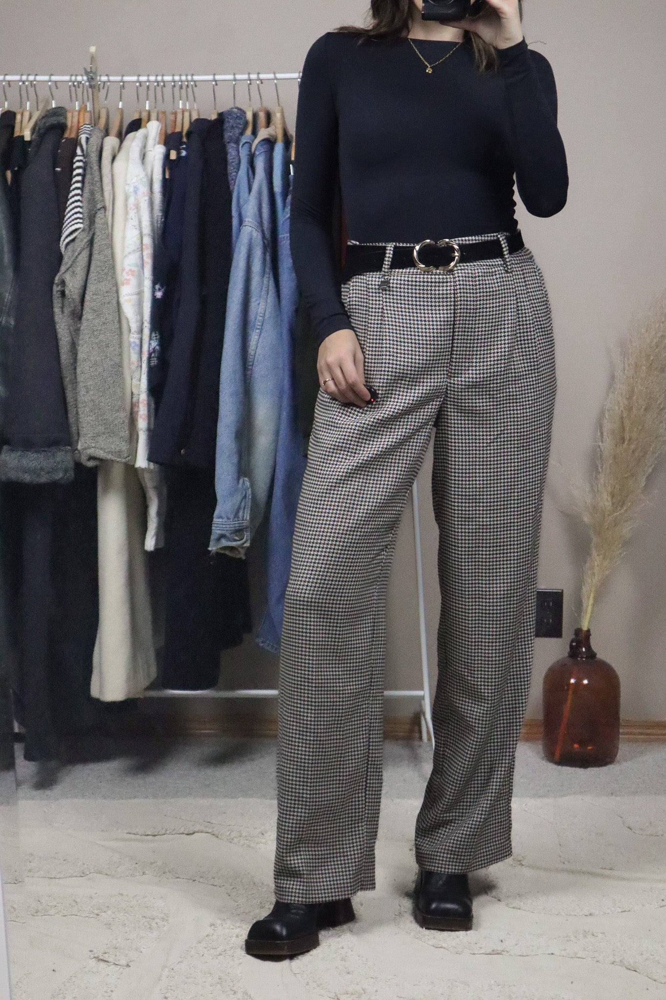 Vintage x Houndstooth Wide-Leg Trousers (M)