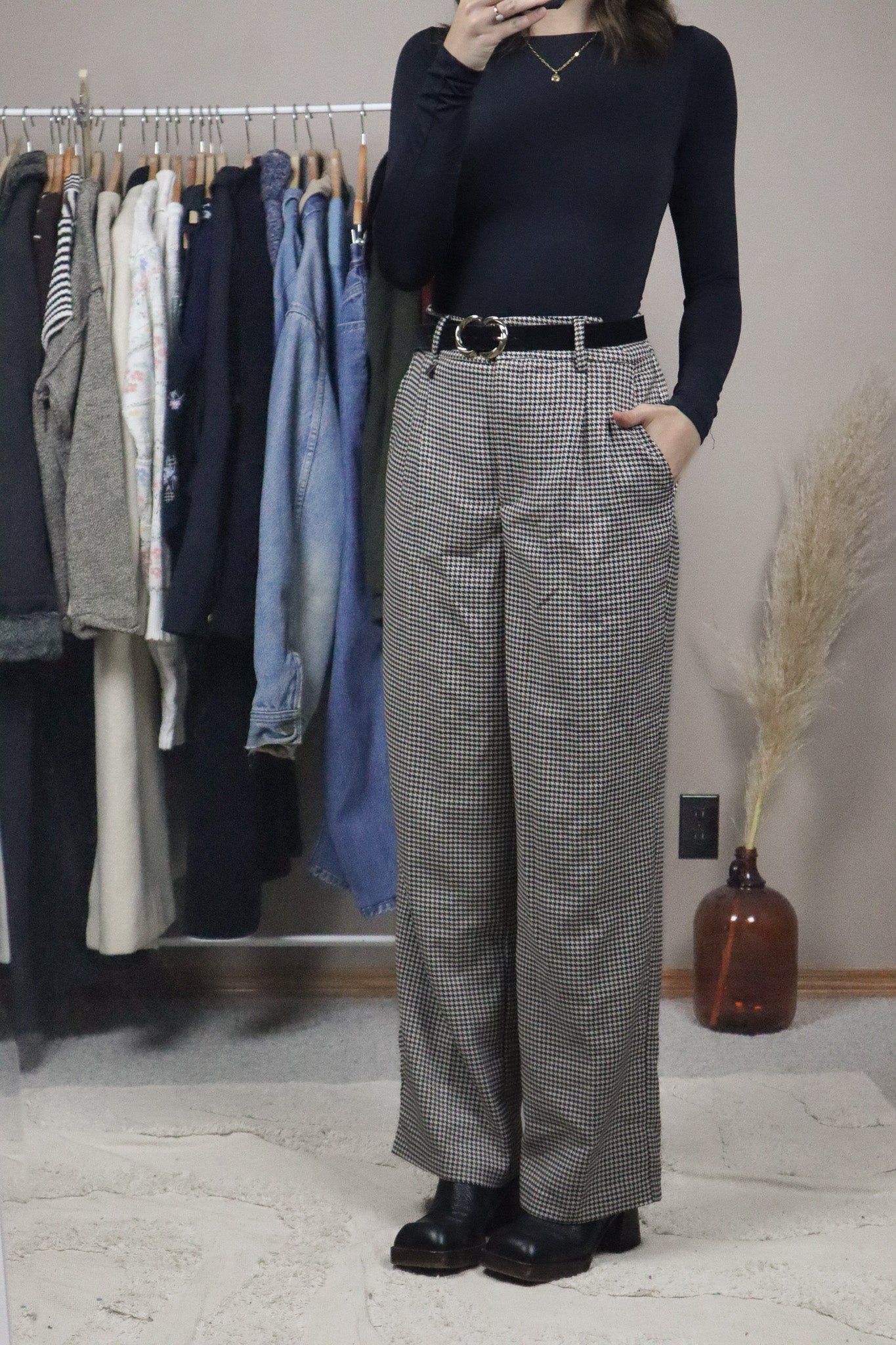 Vintage x Houndstooth Wide-Leg Trousers (M)