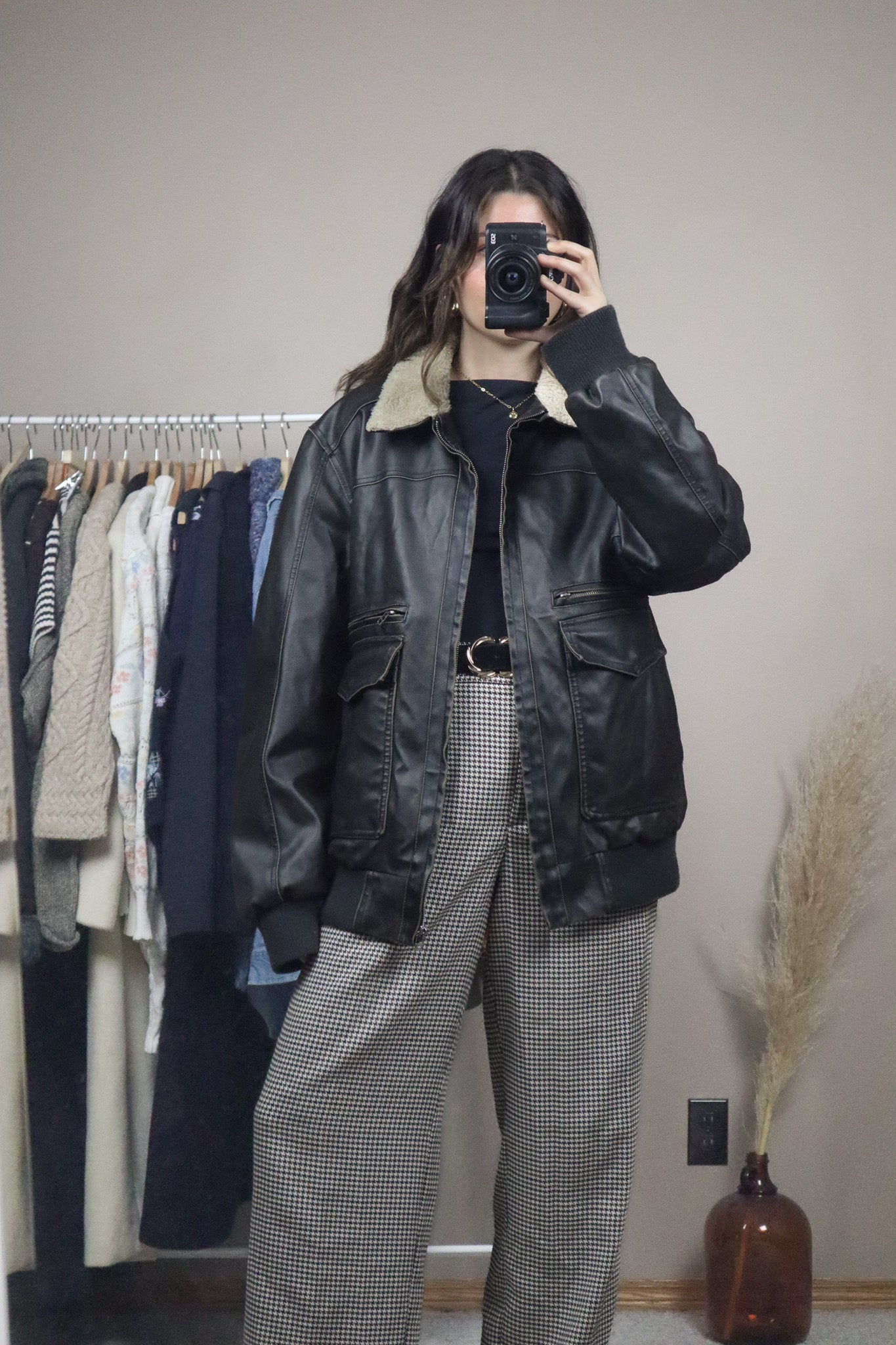 Vintage x Faux Leather Sherpa Lined Jacket (L)