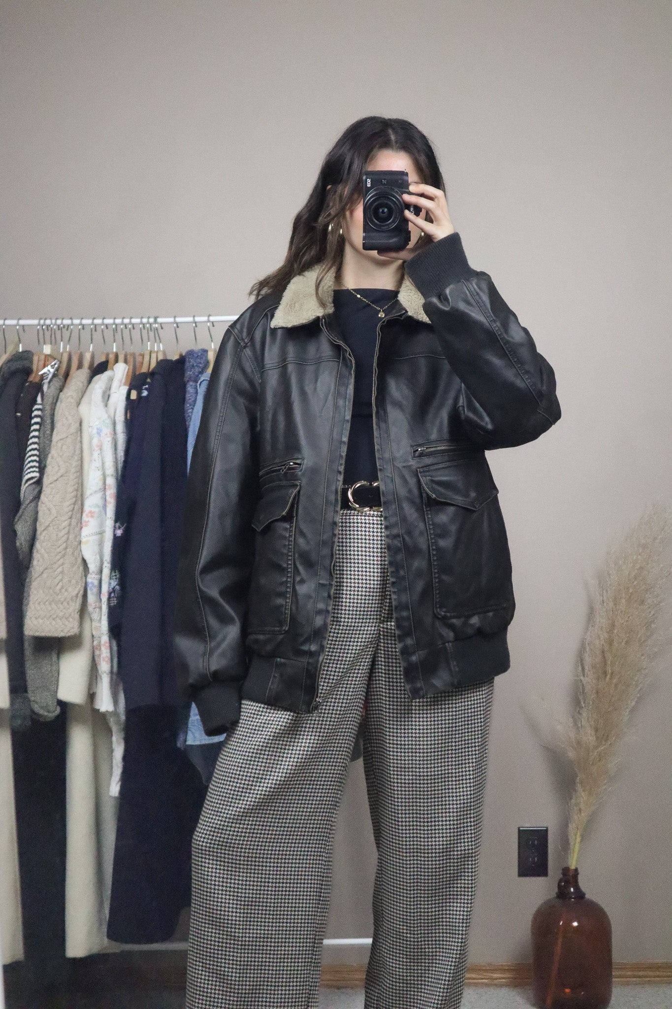 Vintage x Faux Leather Sherpa Lined Jacket (L)