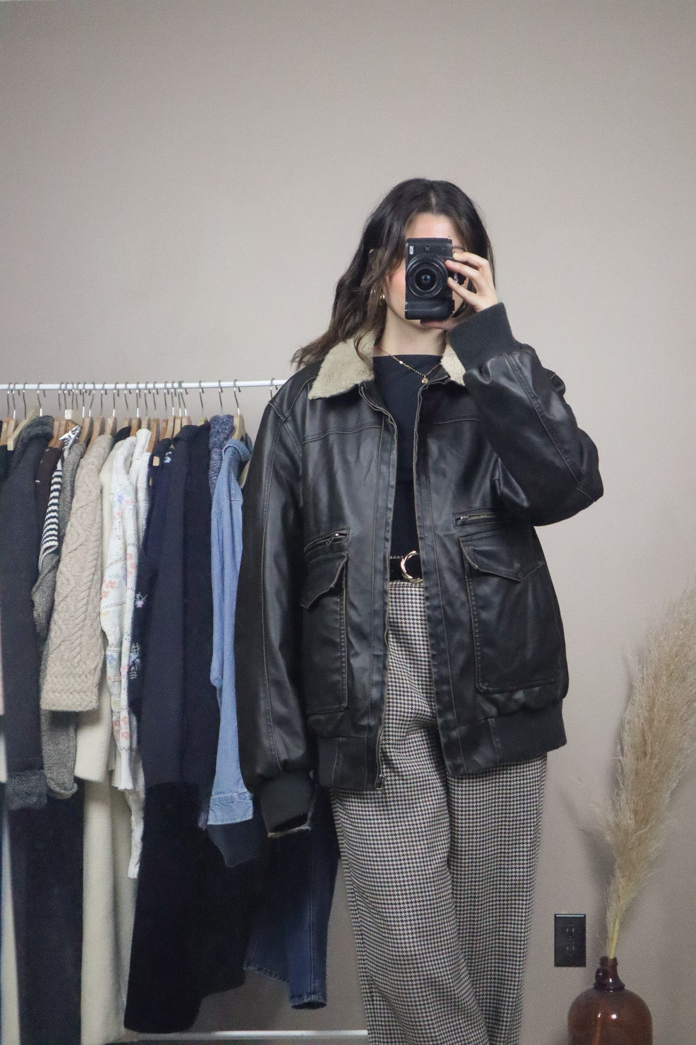 Vintage x Faux Leather Sherpa Lined Jacket (L)