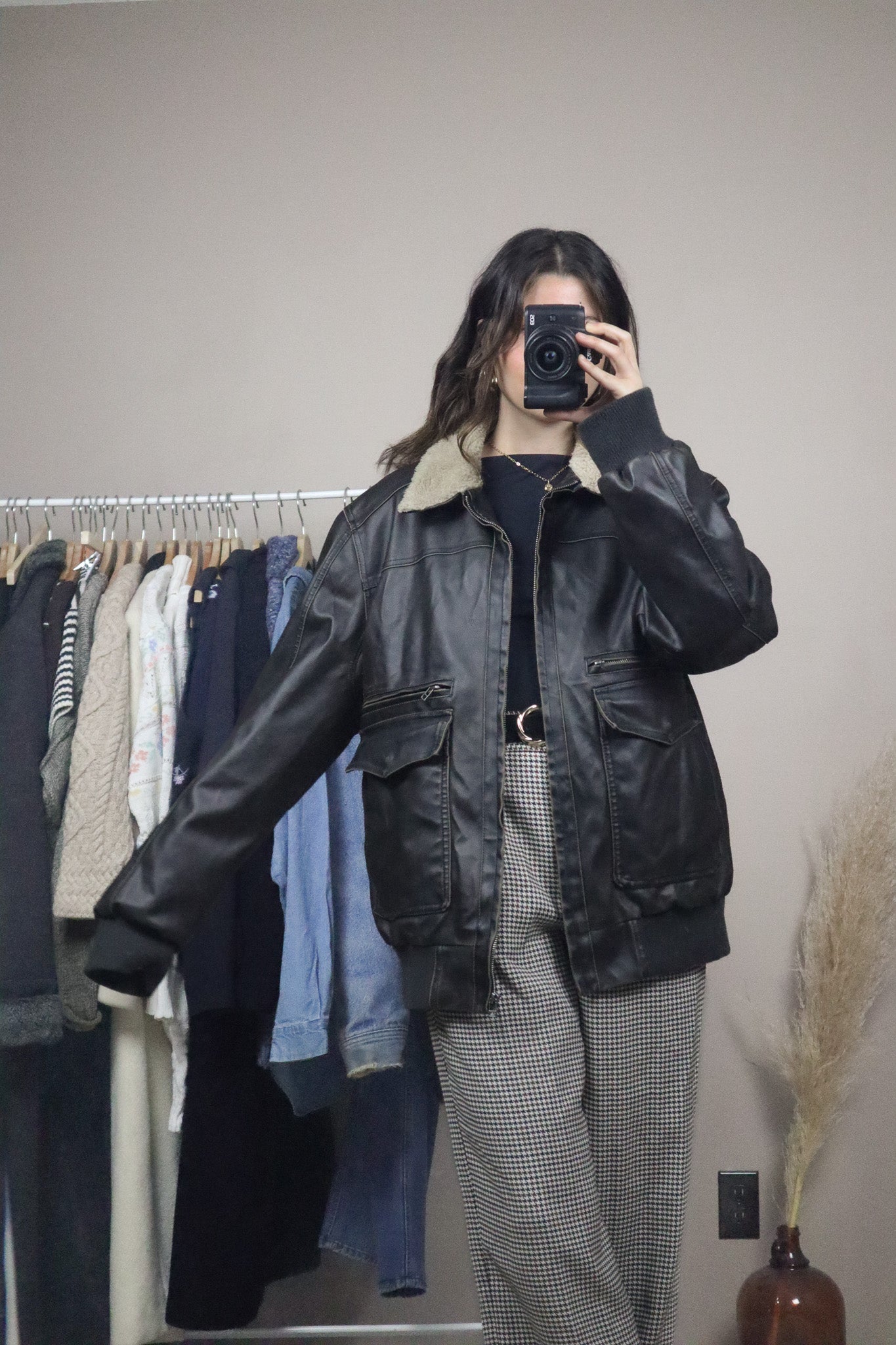 Vintage x Faux Leather Sherpa Lined Jacket (L)